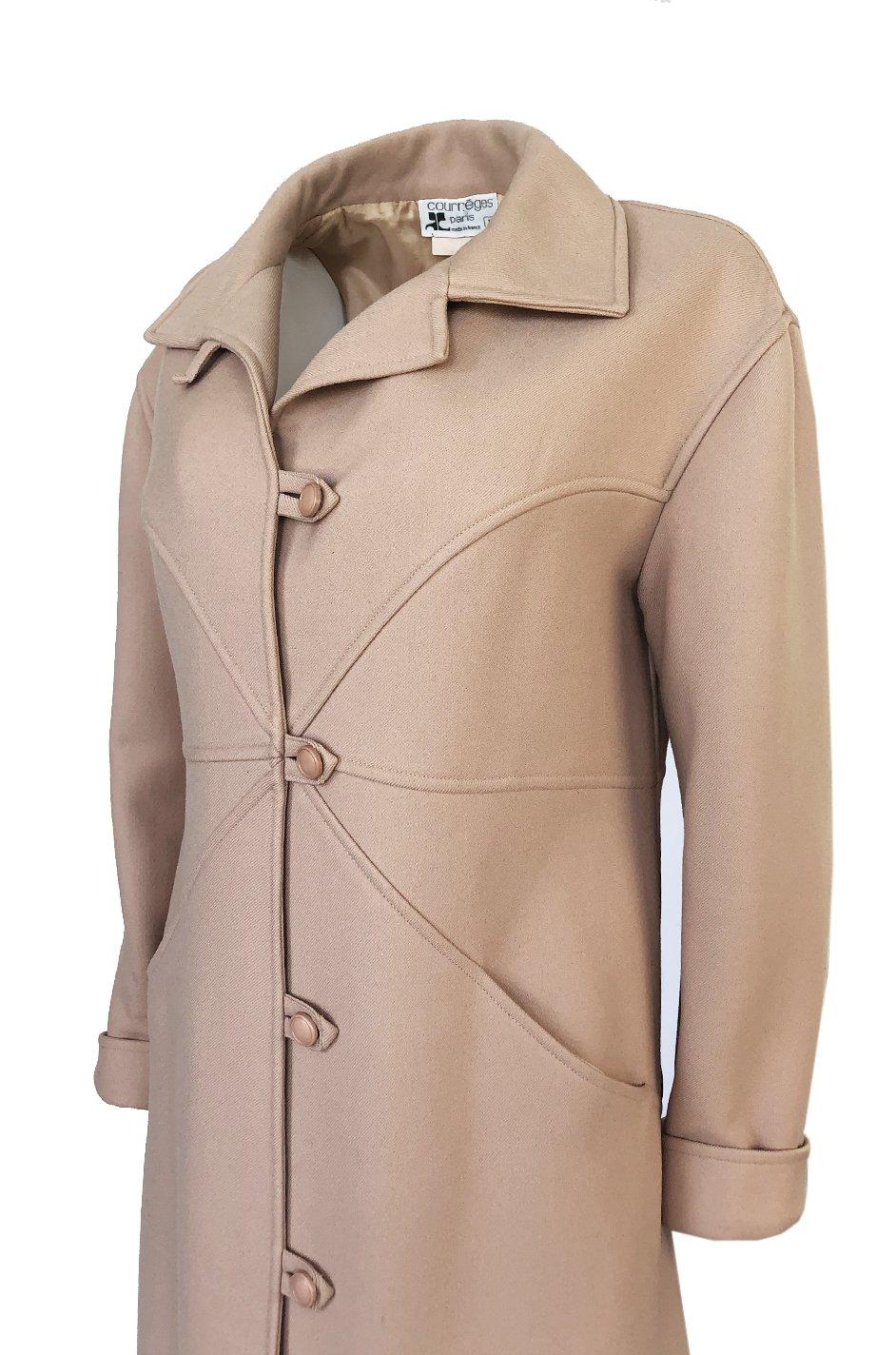 Immaculate 1960s Courreges Unusually Seamed Camel Toggle Coat 4