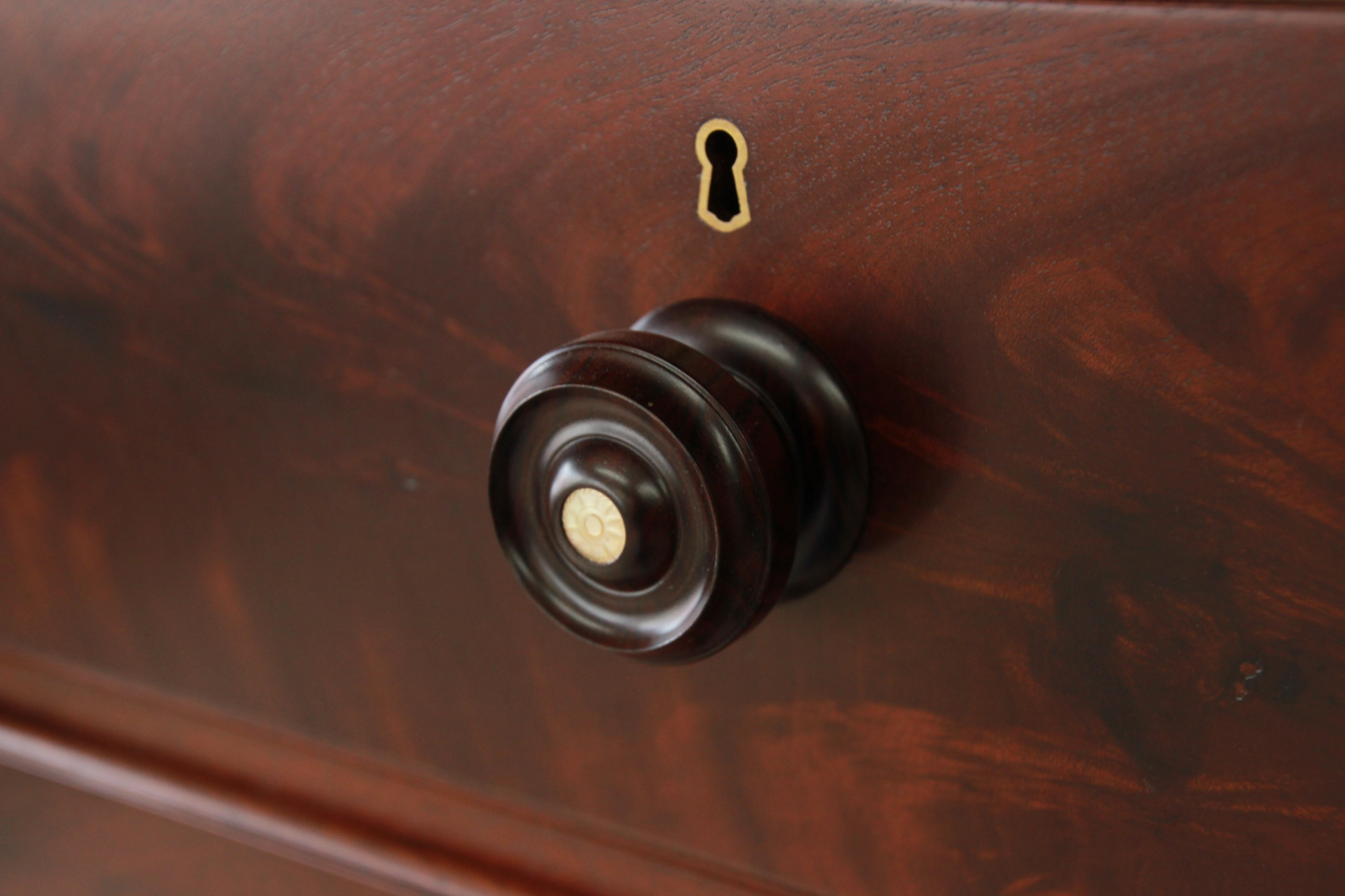 Immaculate American Empire Flame Mahogany Highboy Chest of Drawers, Dated 1886 5