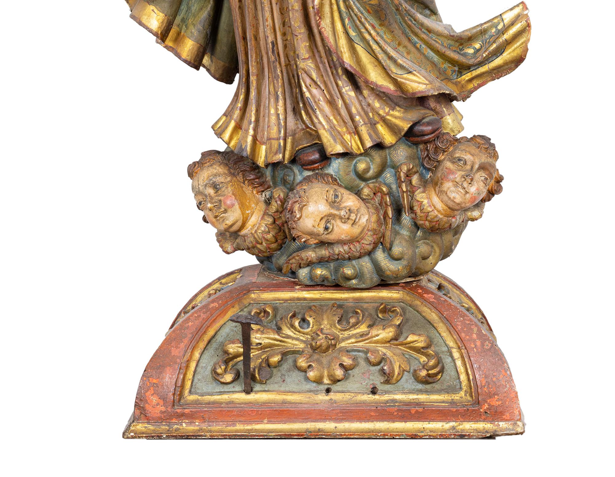 Immaculate Conception Barock-Skulptur, 18. Jahrhundert  - Religiöse Kunst (Geschnitzt) im Angebot