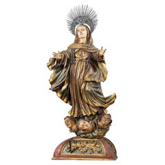 Antique Immaculate Conception Baroque Sculpture, 18th Century  - Religious Art