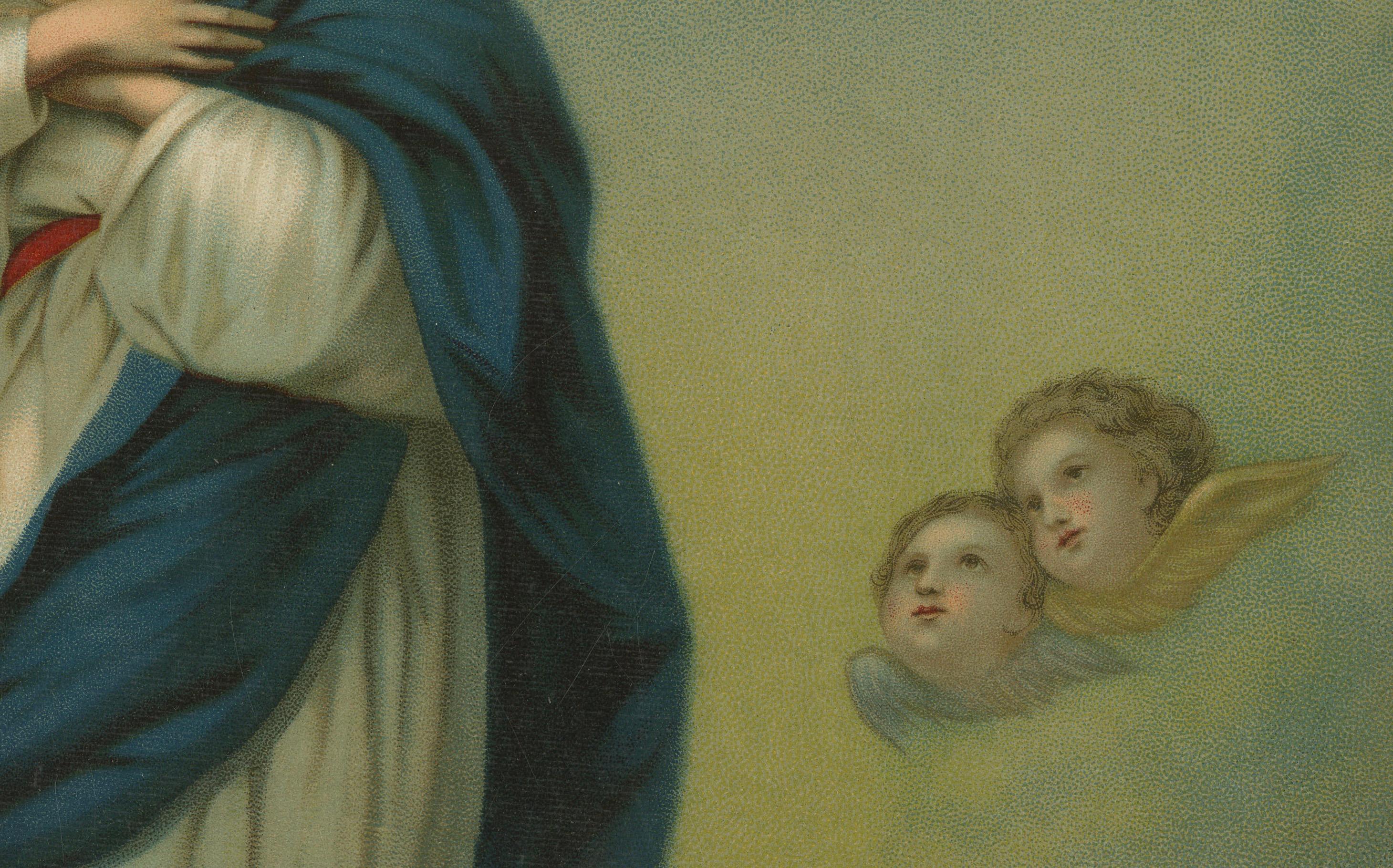 Immaculate Conception, c.1900 German Devotional Chromolithograph, ca.1900 In Good Condition For Sale In Langweer, NL