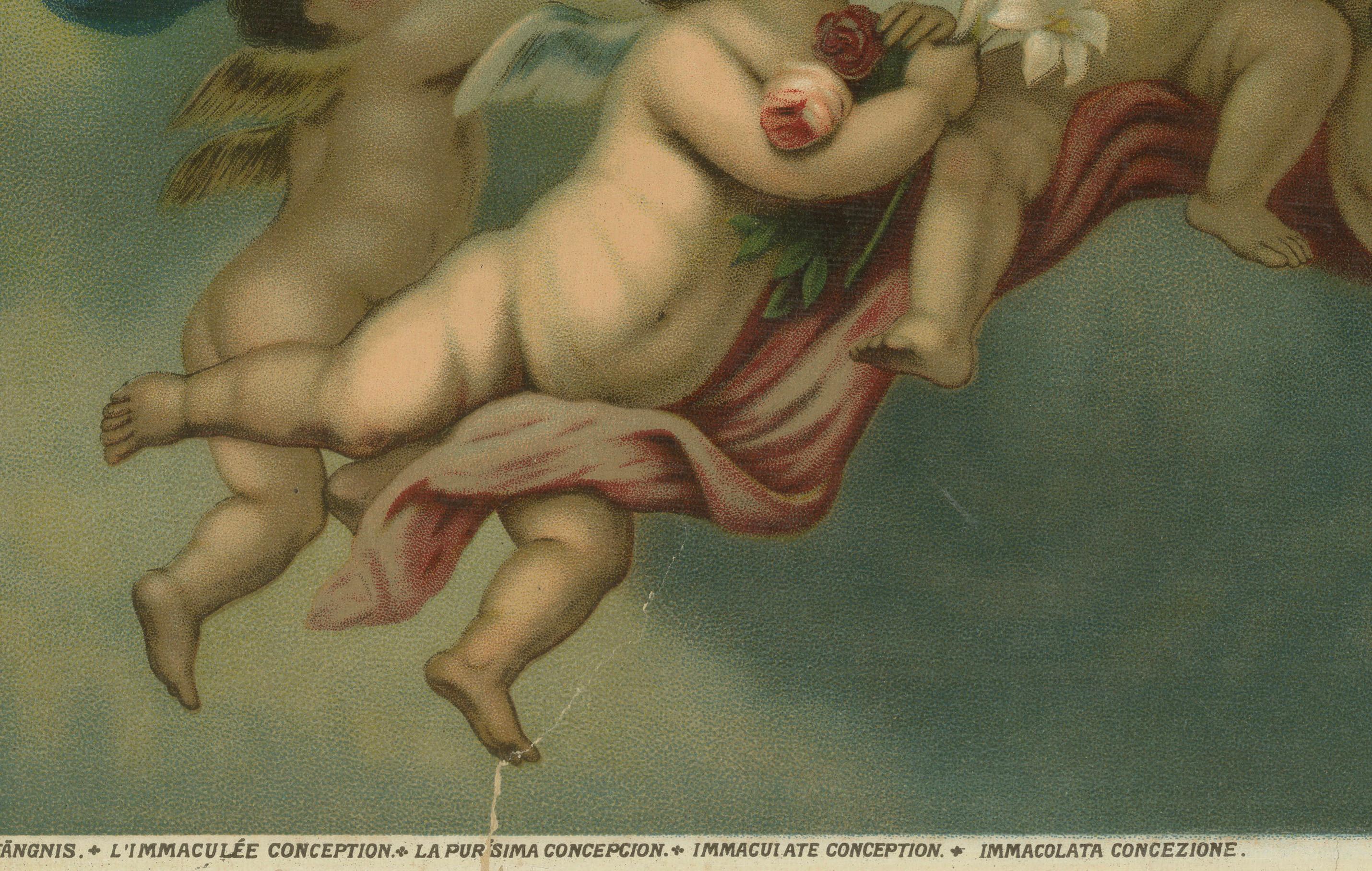 Paper Immaculate Conception, c.1900 German Devotional Chromolithograph, ca.1900 For Sale