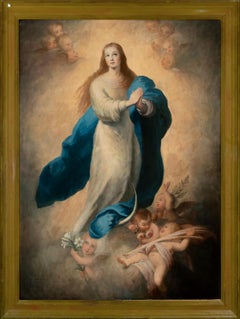 Immaculée Conception, grand format, Spanish School, huile sur toile, XIXe siècle