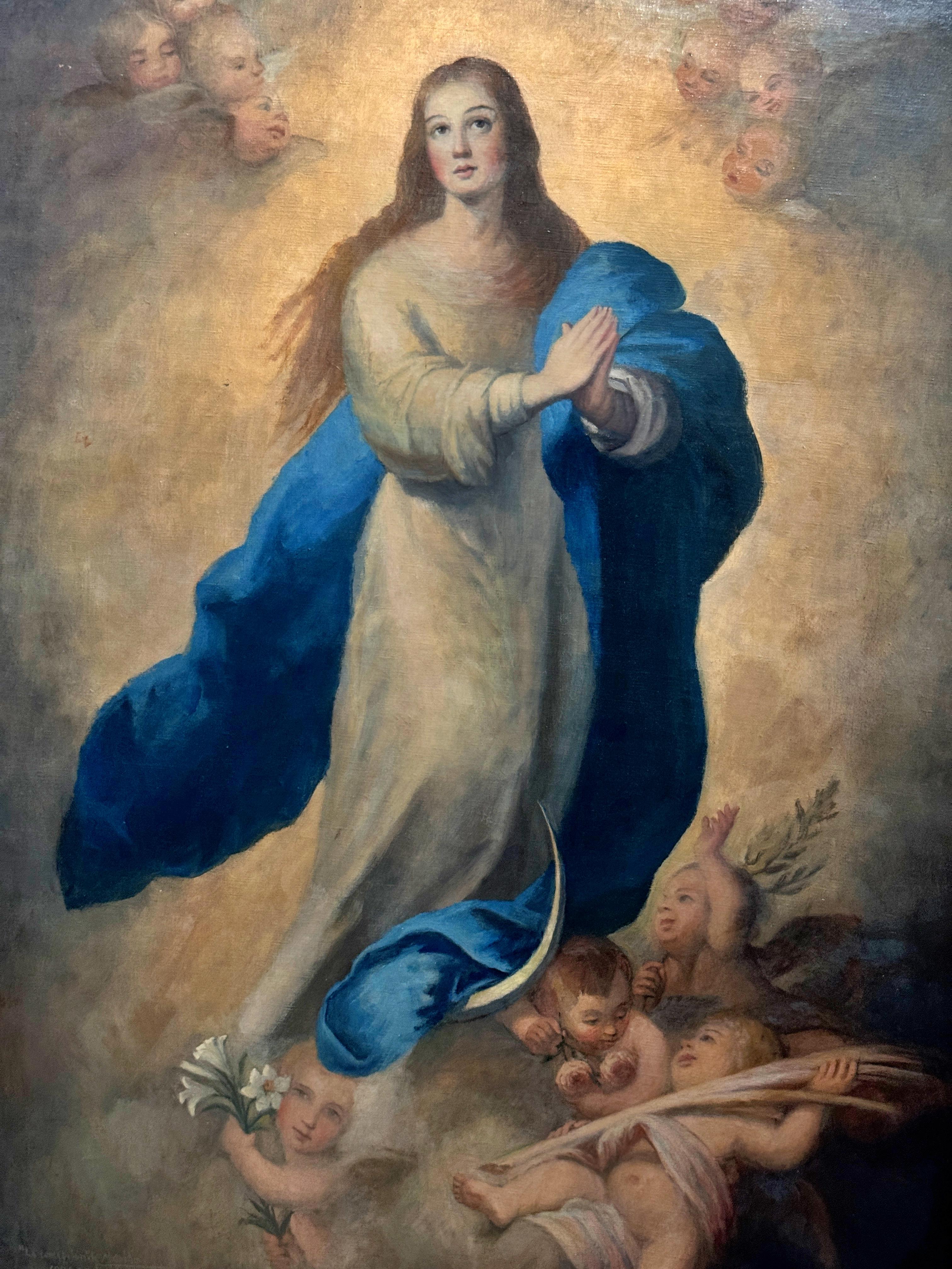 Unbefleckte Empfängnis, großformatig, Spanish School, Öl auf Leinwand, 19. (Barock) im Angebot