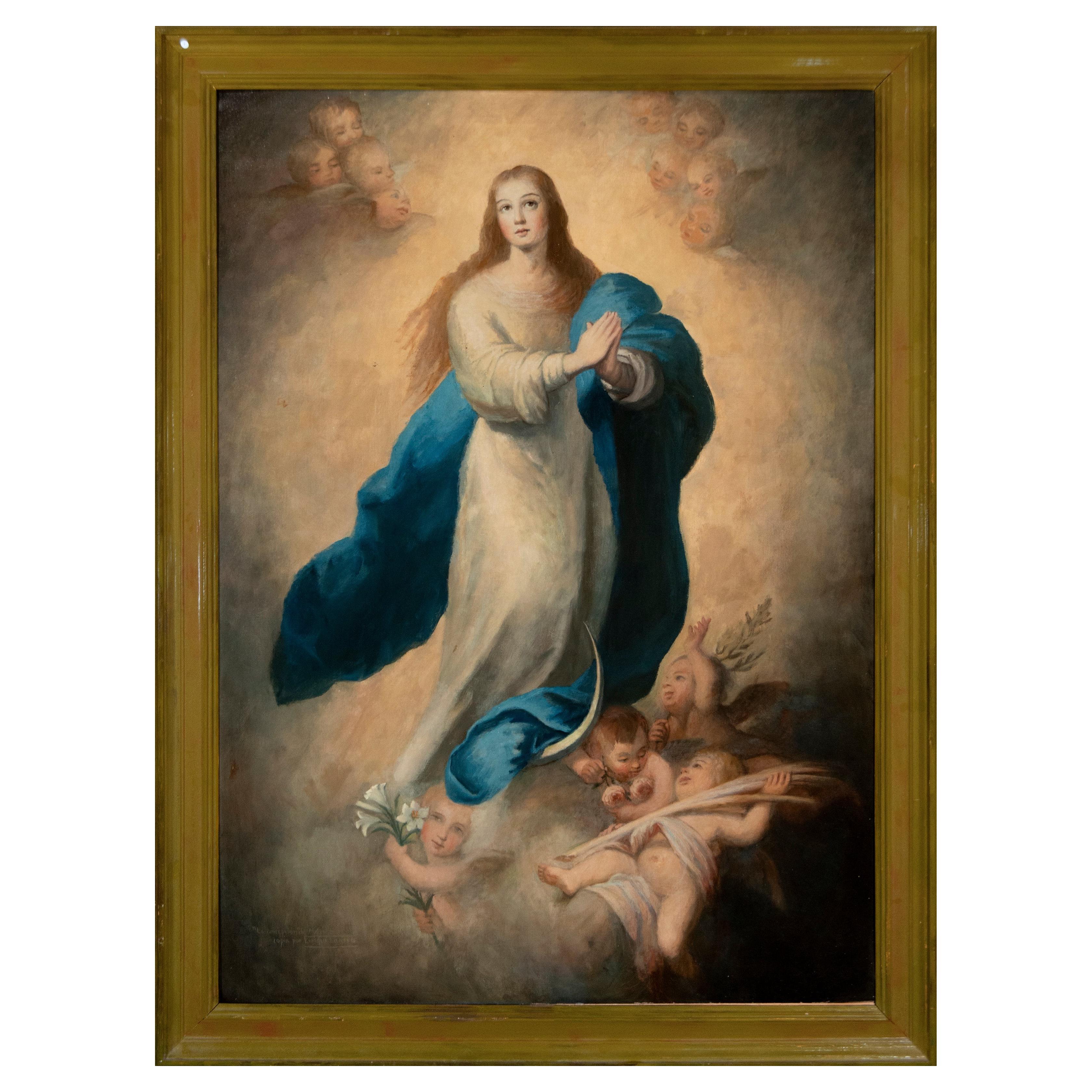 Inmaculada Concepción, gran formato, Spanish School, óleo sobre lienzo, siglo XIX en venta