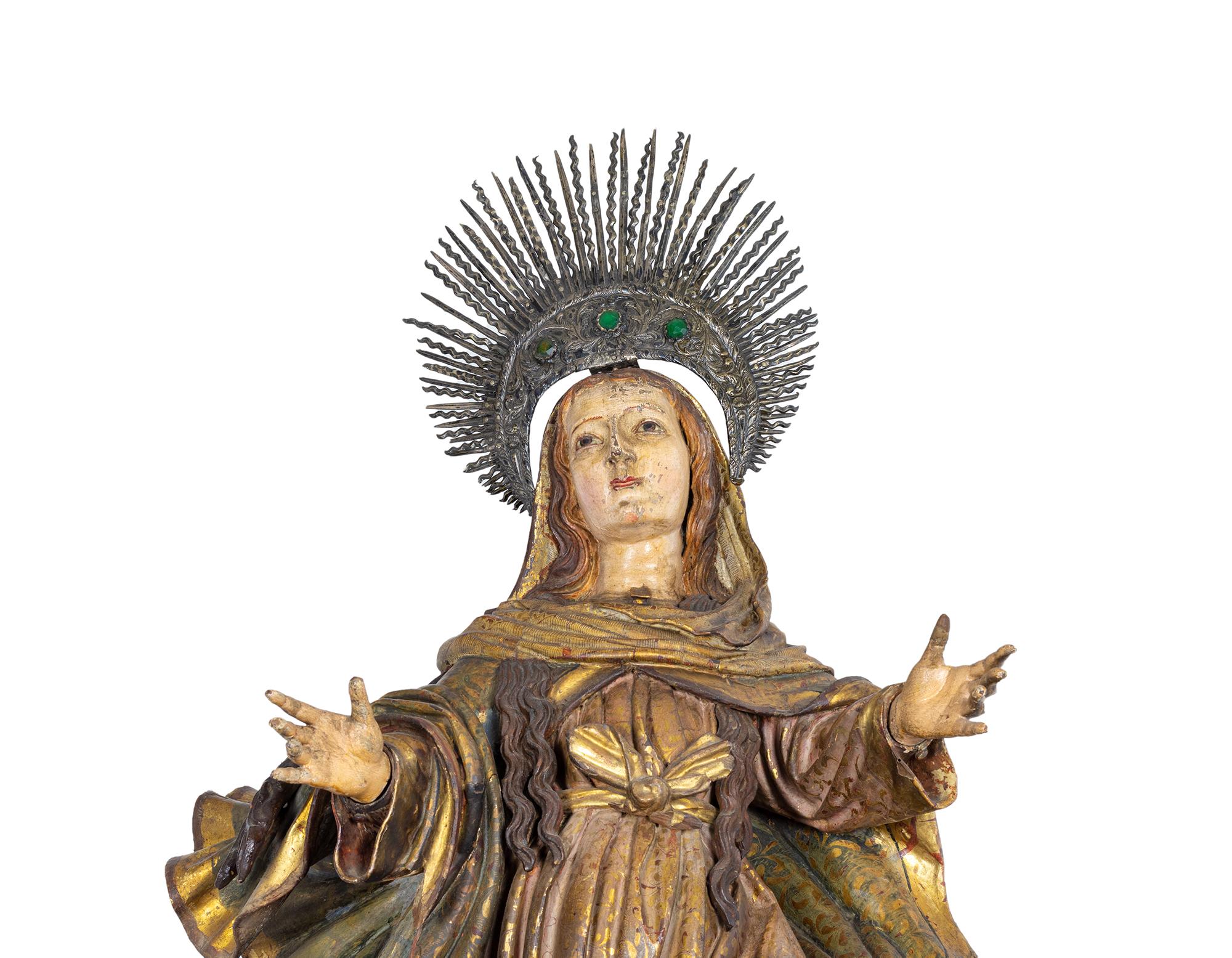 Gilt Immaculate Conception Religious Sculpture, Baroque, 18th Century For Sale