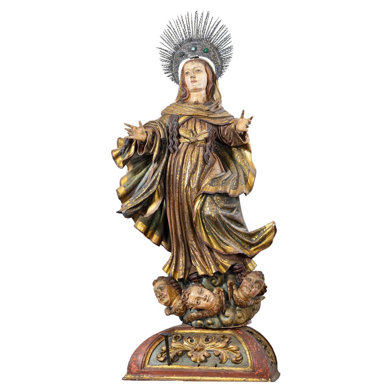 Immaculate Conception Religious Sculpture, Baroque, 18th Century