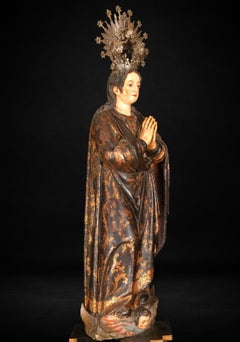 Immaculée Conception avec couronne péruvienne en argent, Spanish School, 18e siècle