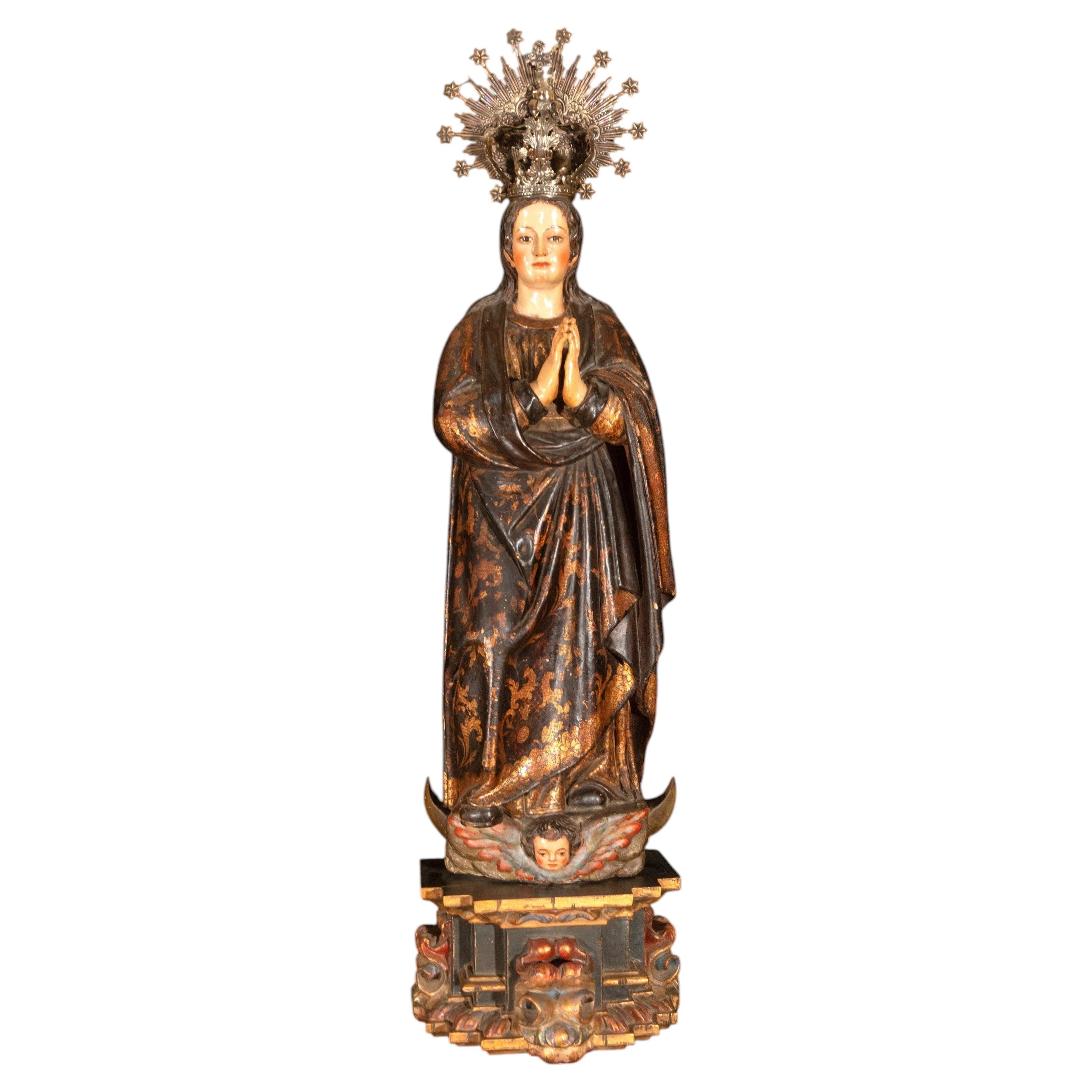 Immaculate Conception with Peruvian silver crown, Spanish school, 18th Century