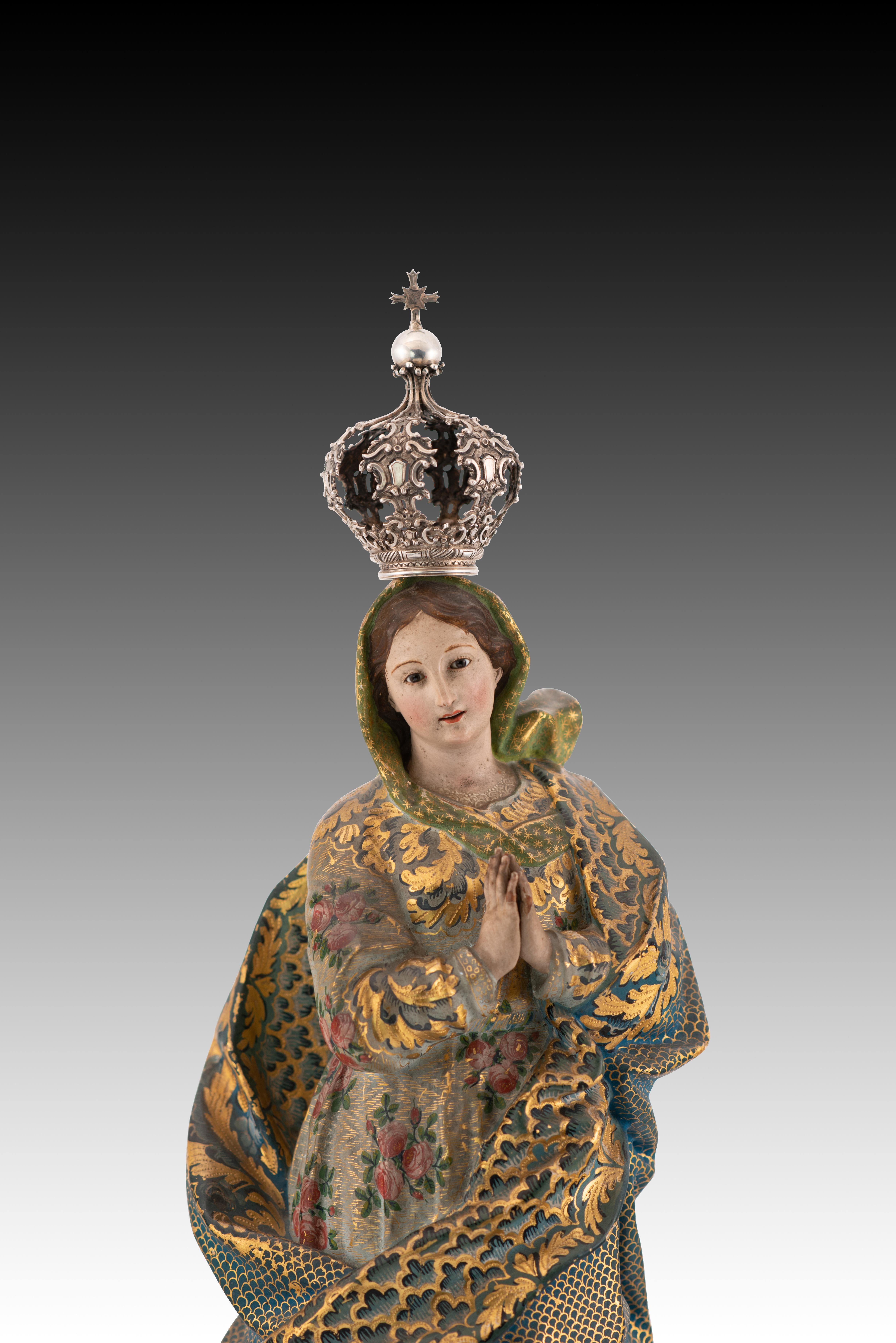 18th Century and Earlier Immaculate Conception. Wood, glass, silver. Portuguese school, 18th century. For Sale
