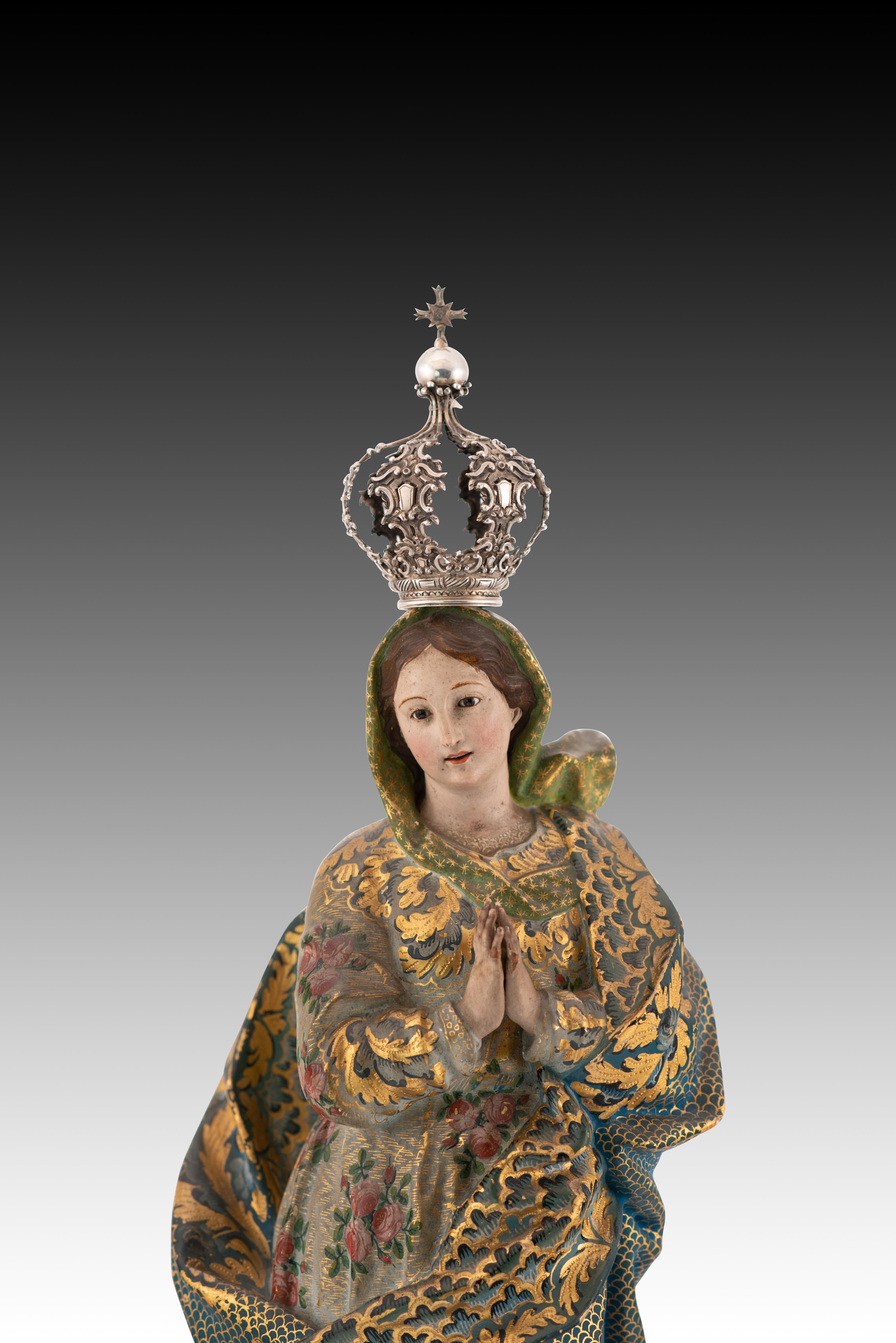 Immaculate Conception. Wood, glass, silver. Portuguese school, 18th century. For Sale 2