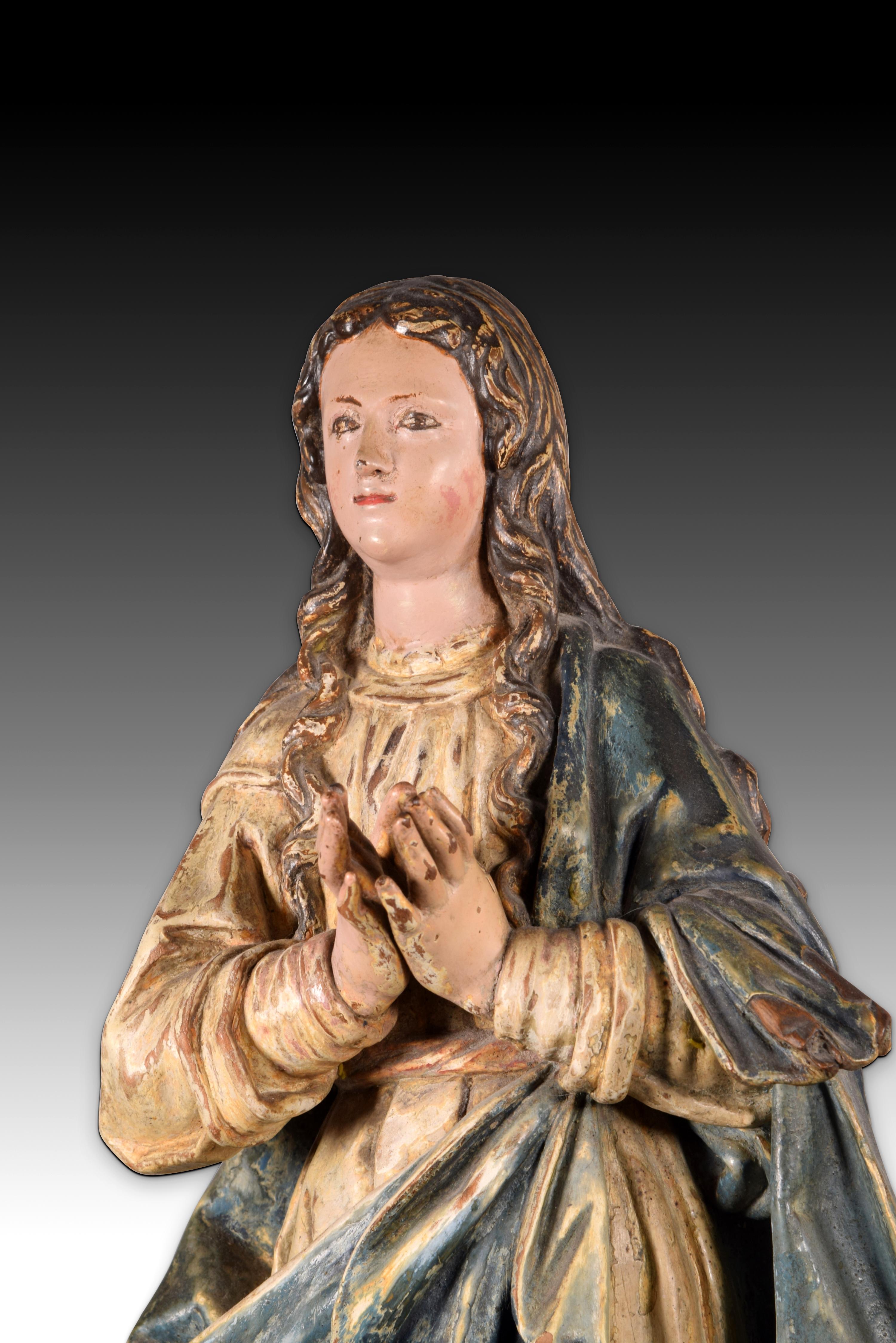 Immaculate Conception, Wood, Spain, 18th Century In Fair Condition In Madrid, ES