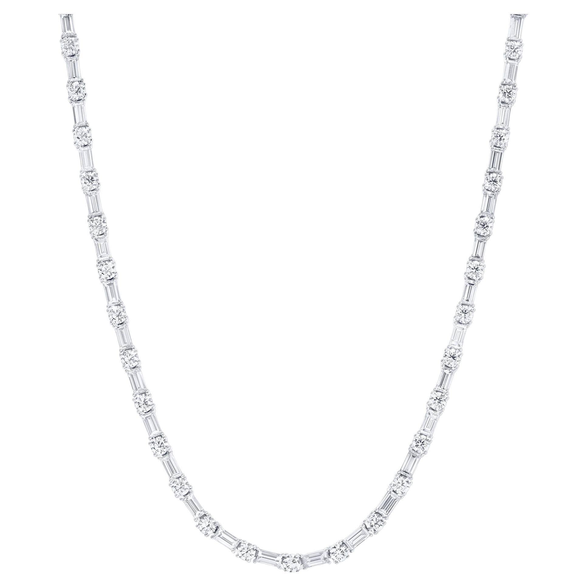 Immaculate Diamond Necklace Baguette and Round Cut 26.5 Carats 18K White Gold