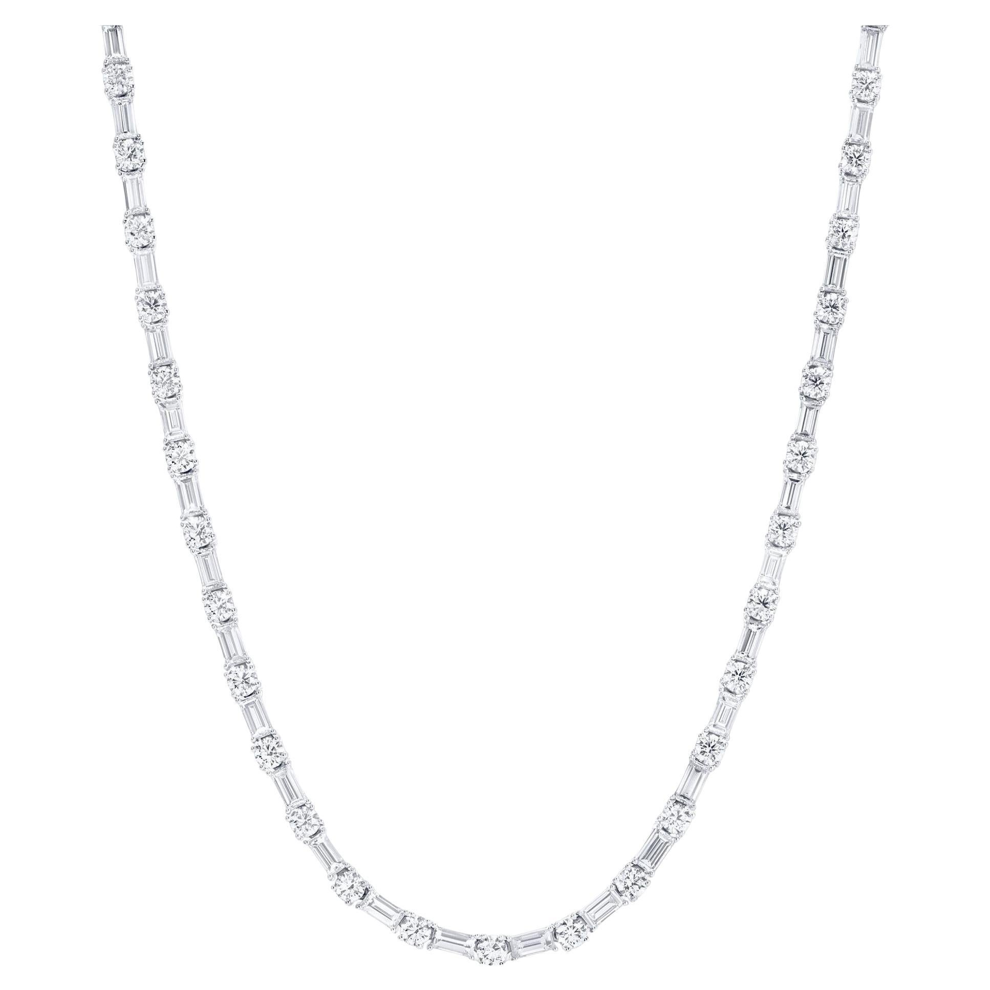 Immaculate Diamond Necklace Baguette and Round Cut 26.5 Carats 18K White Gold