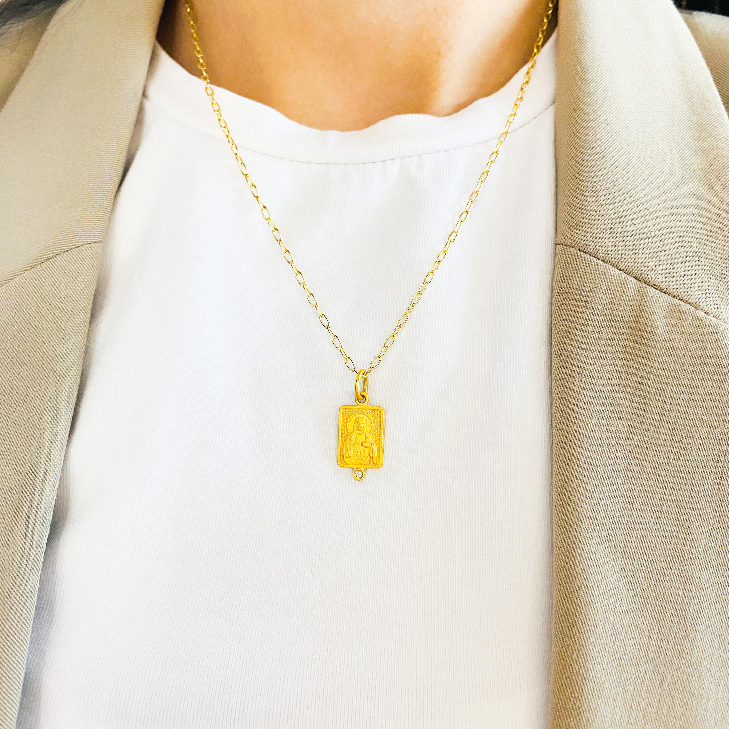 Pendentif catholique en or jaune 24 carats avec breloque Immaculée Cœur Sacré de Jésus Neuf - En vente à Austin, TX