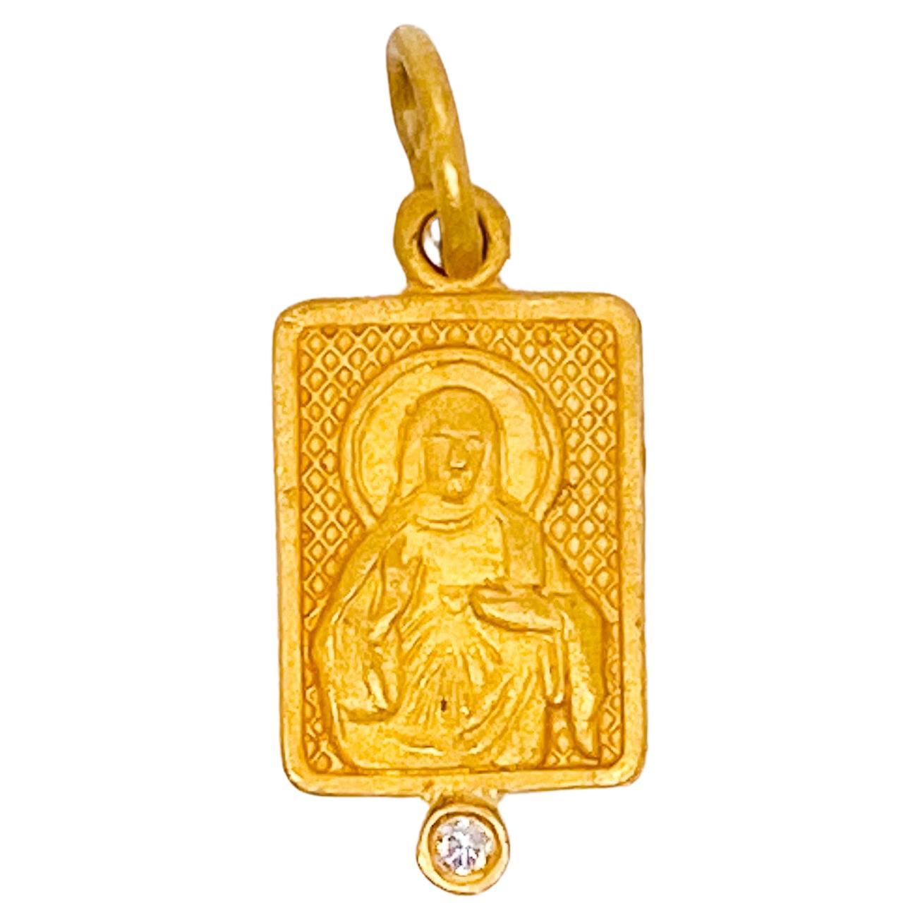 Pendentif catholique en or jaune 24 carats avec breloque Immaculée Cœur Sacré de Jésus