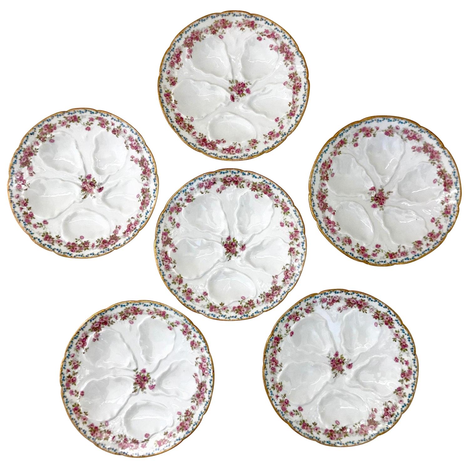 Immaculé ensemble de six assiettes à huîtres françaises de Limoges