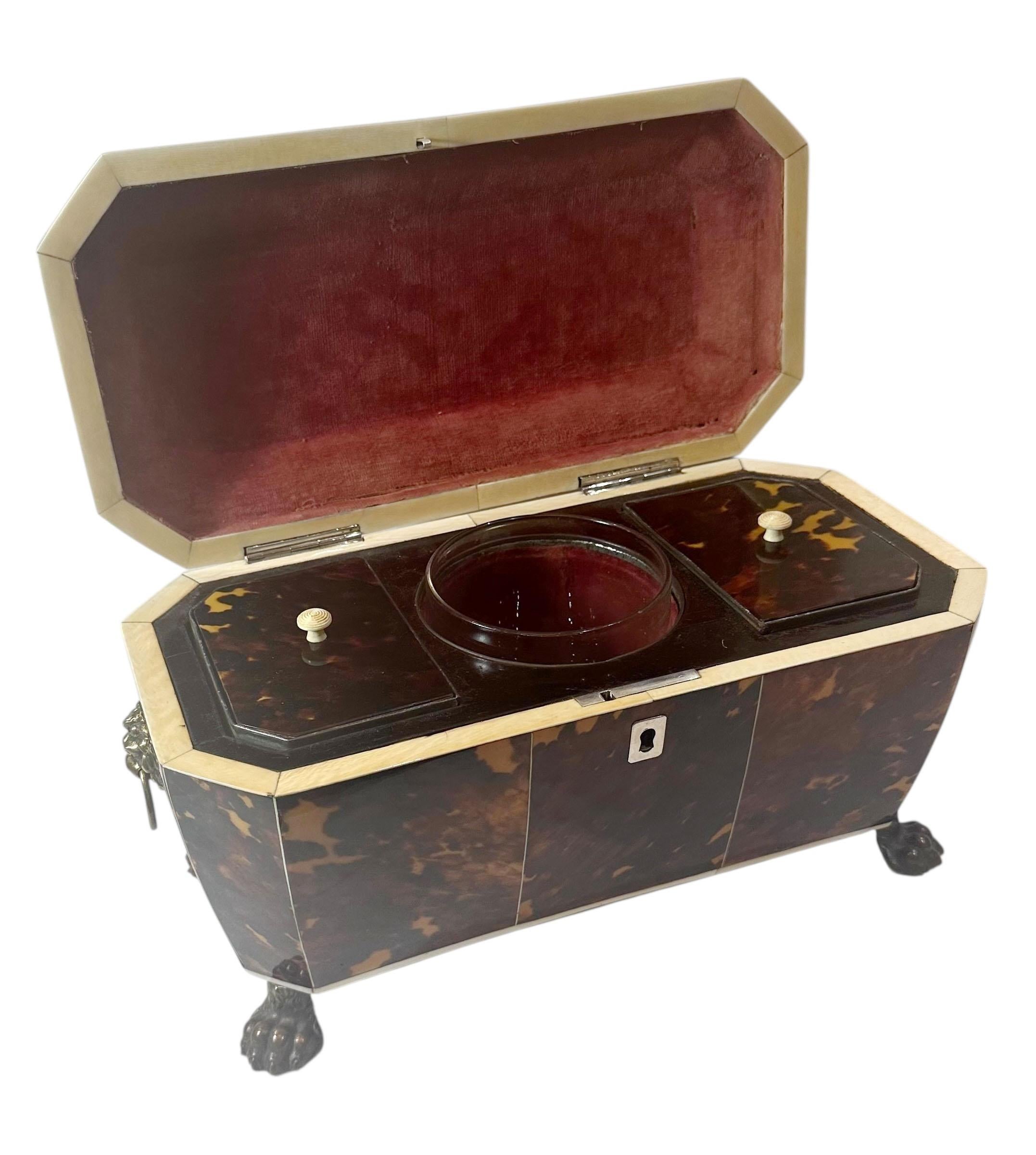 Silver Immaculate Tortoiseshell Tea Caddy For Sale