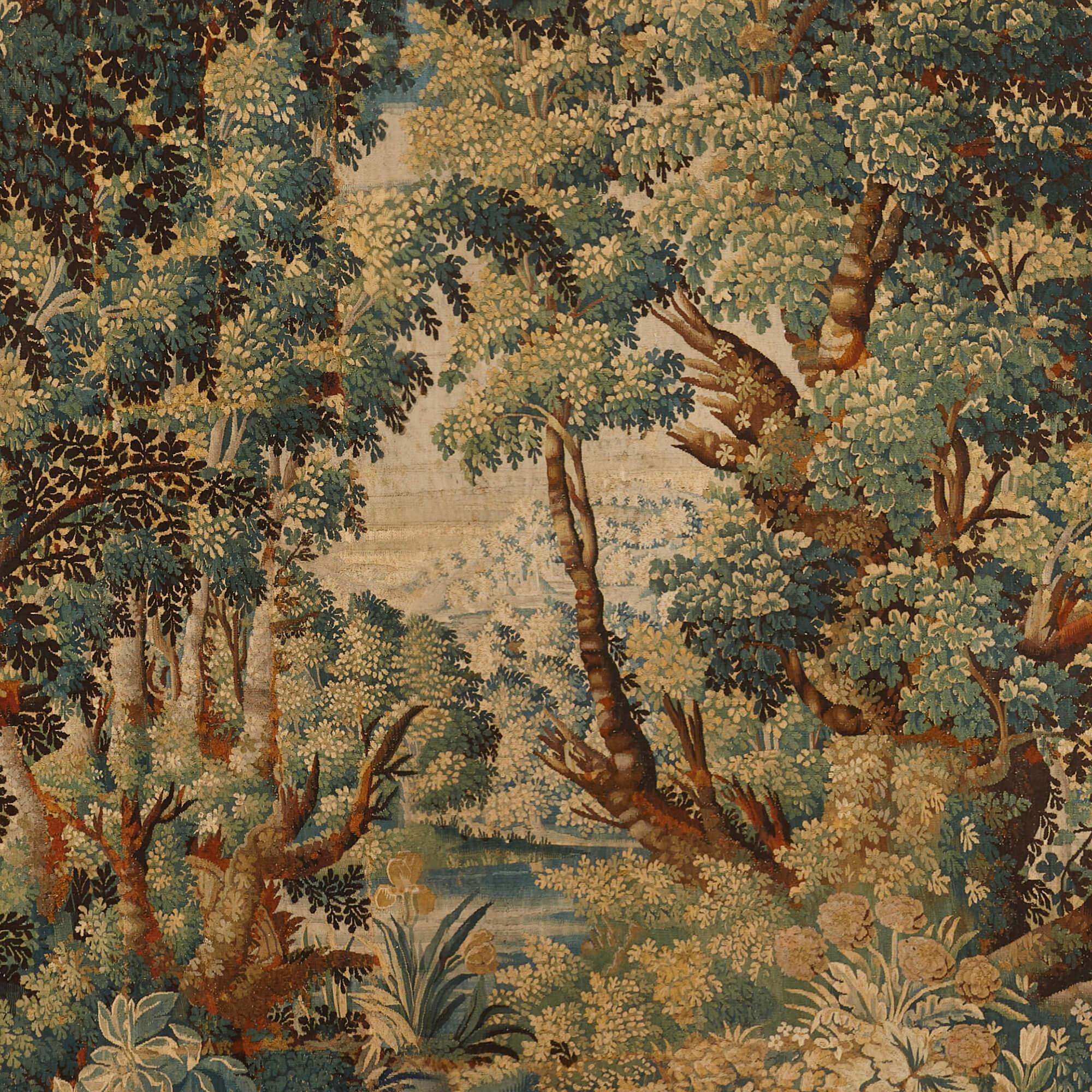 Baroque Immense tapisserie en laine Verdure Flemish du 17ème siècle en vente