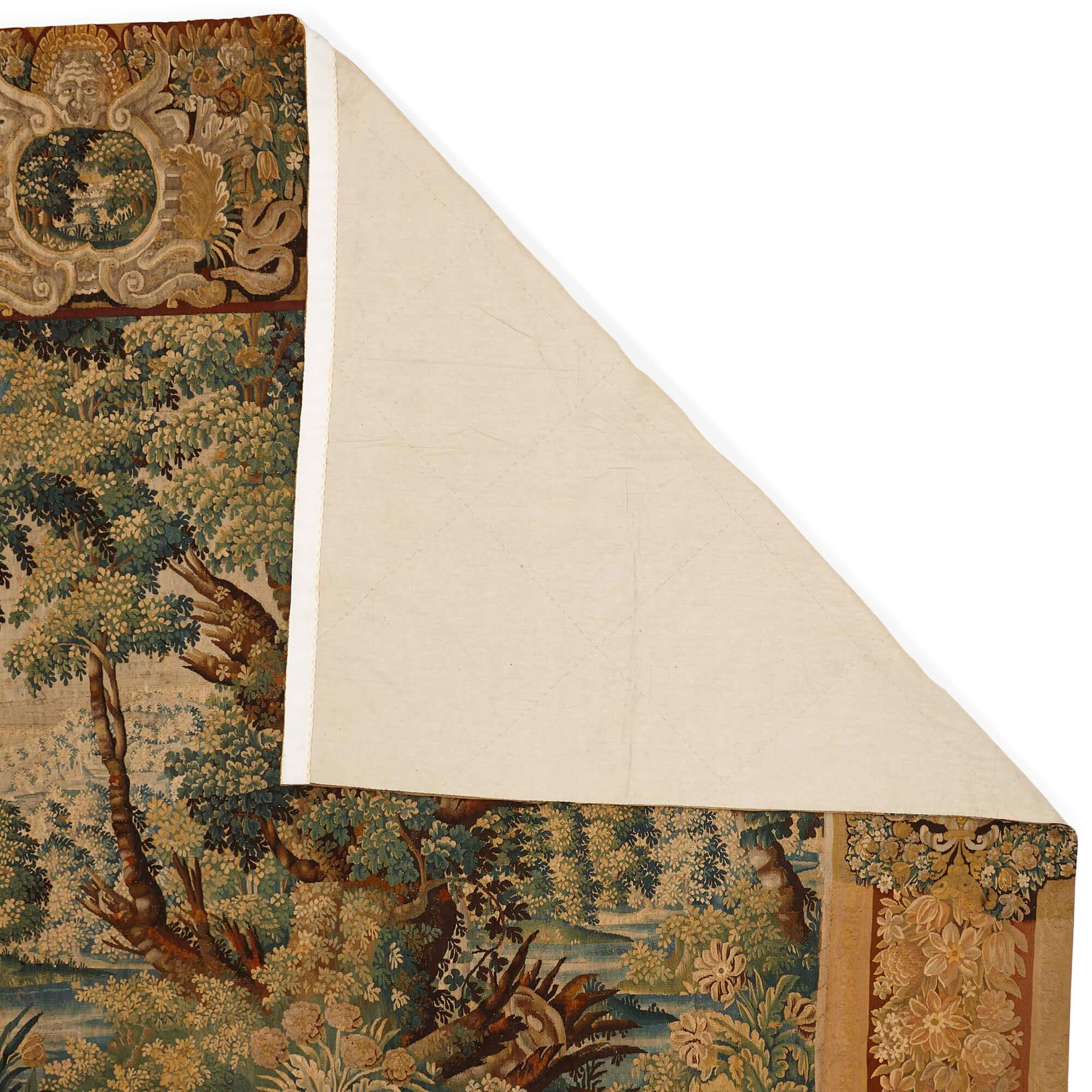 Belge Immense tapisserie en laine Verdure Flemish du 17ème siècle en vente