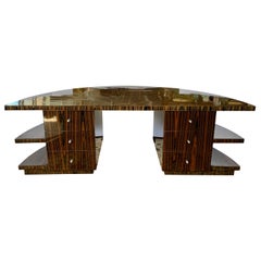 Immense Art Deco Macassar Sculptural Curved Desk Writing Table