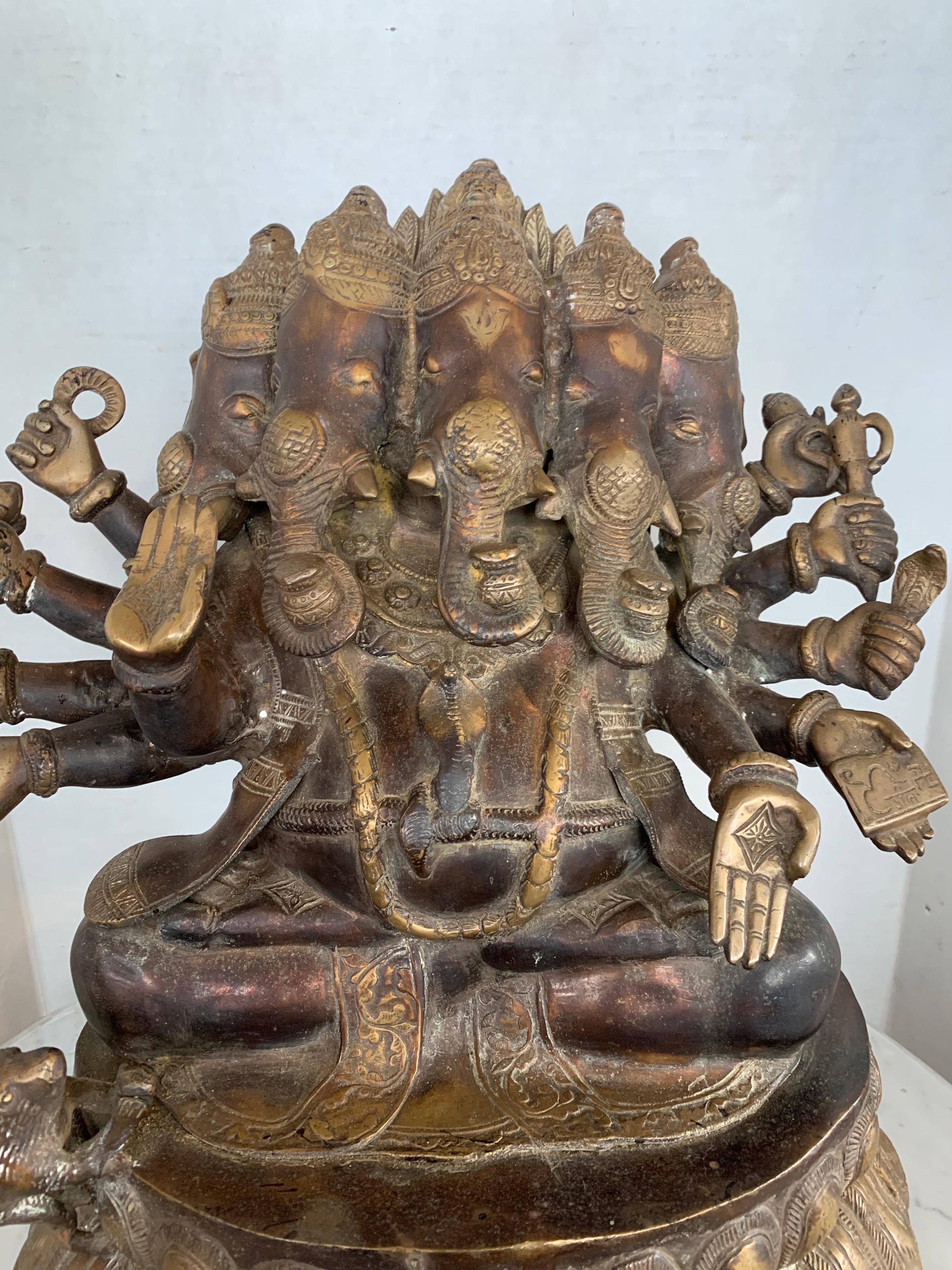 Indian Immense Bronze Extra Large Ganesha Ganesh Carved Sculpture Statue Art