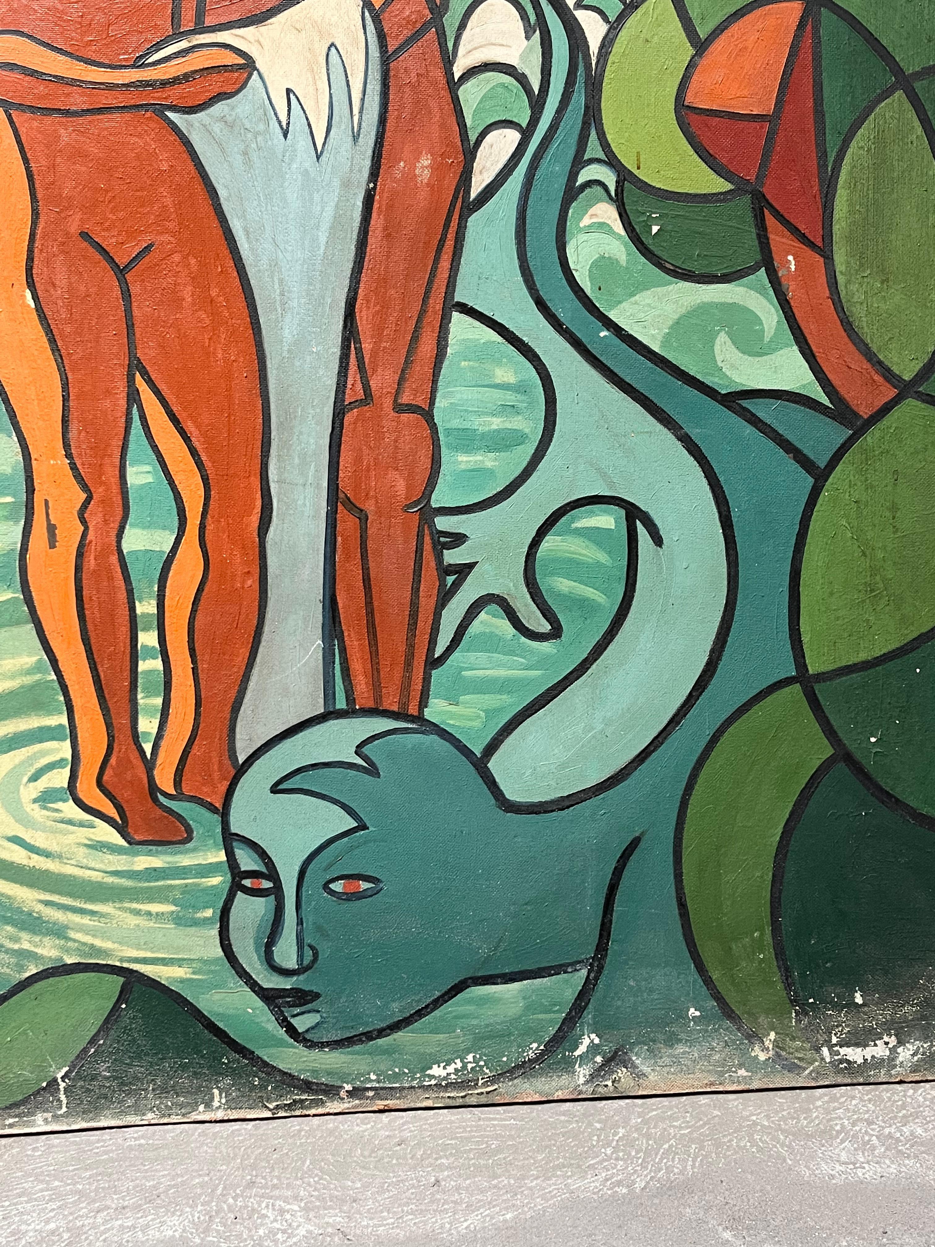 Immense diptyque 1959 huile sur panneau signé (Farbe) im Angebot