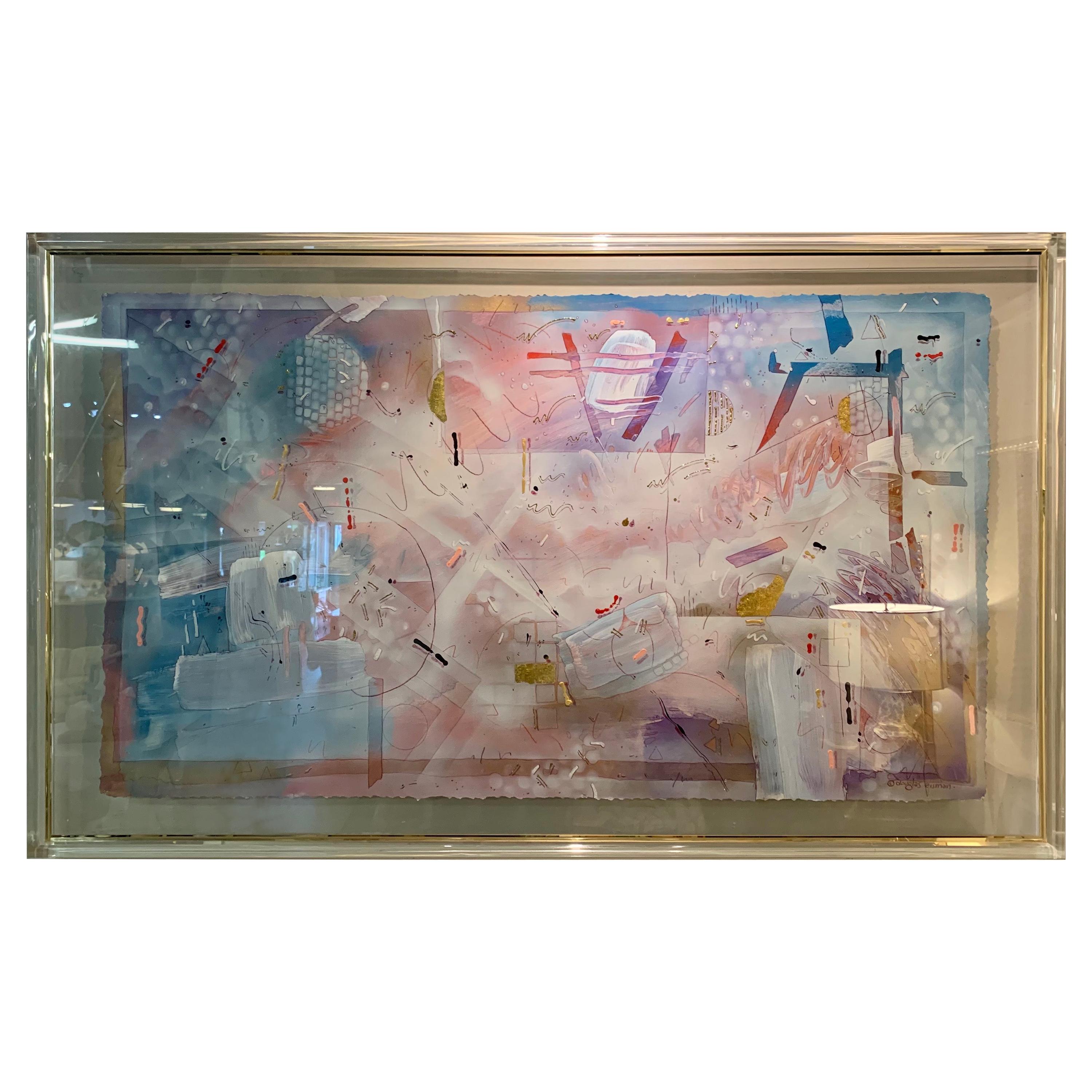 Immense Original Signed Douglas Eisman Signed Painting in Lucite and Brass Frame