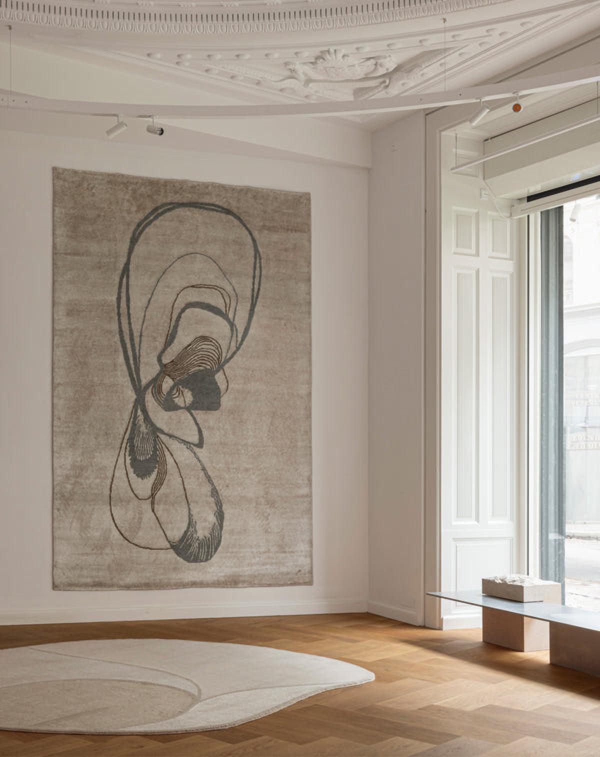 Scandinavian Modern 'Immersed Myth' Handmade Rug by Linie Design, Watertopia, 280 cm, Wool & Silk For Sale