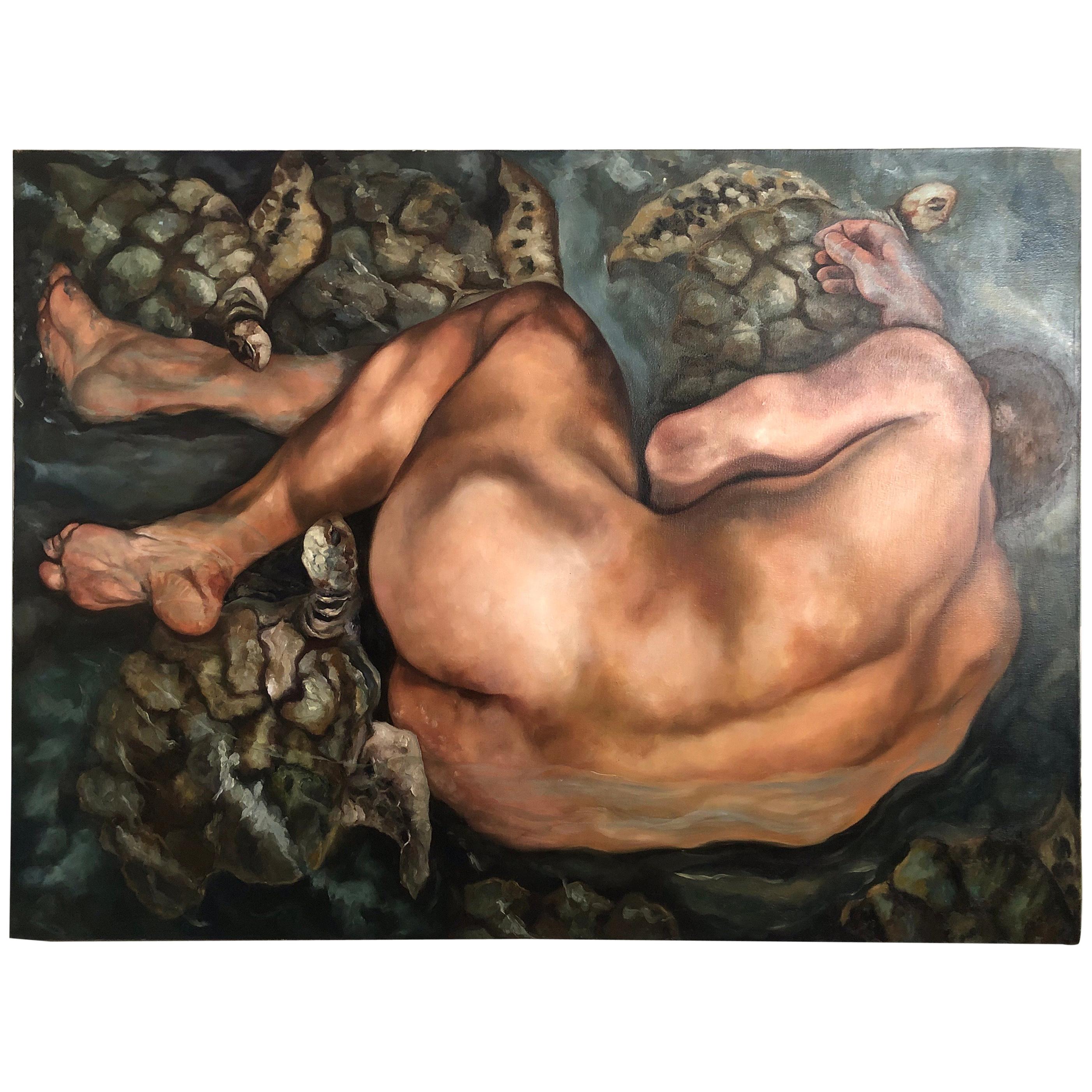 'Immersion' Original Fine Art Figural Nude Male Painting by Helen Bayley