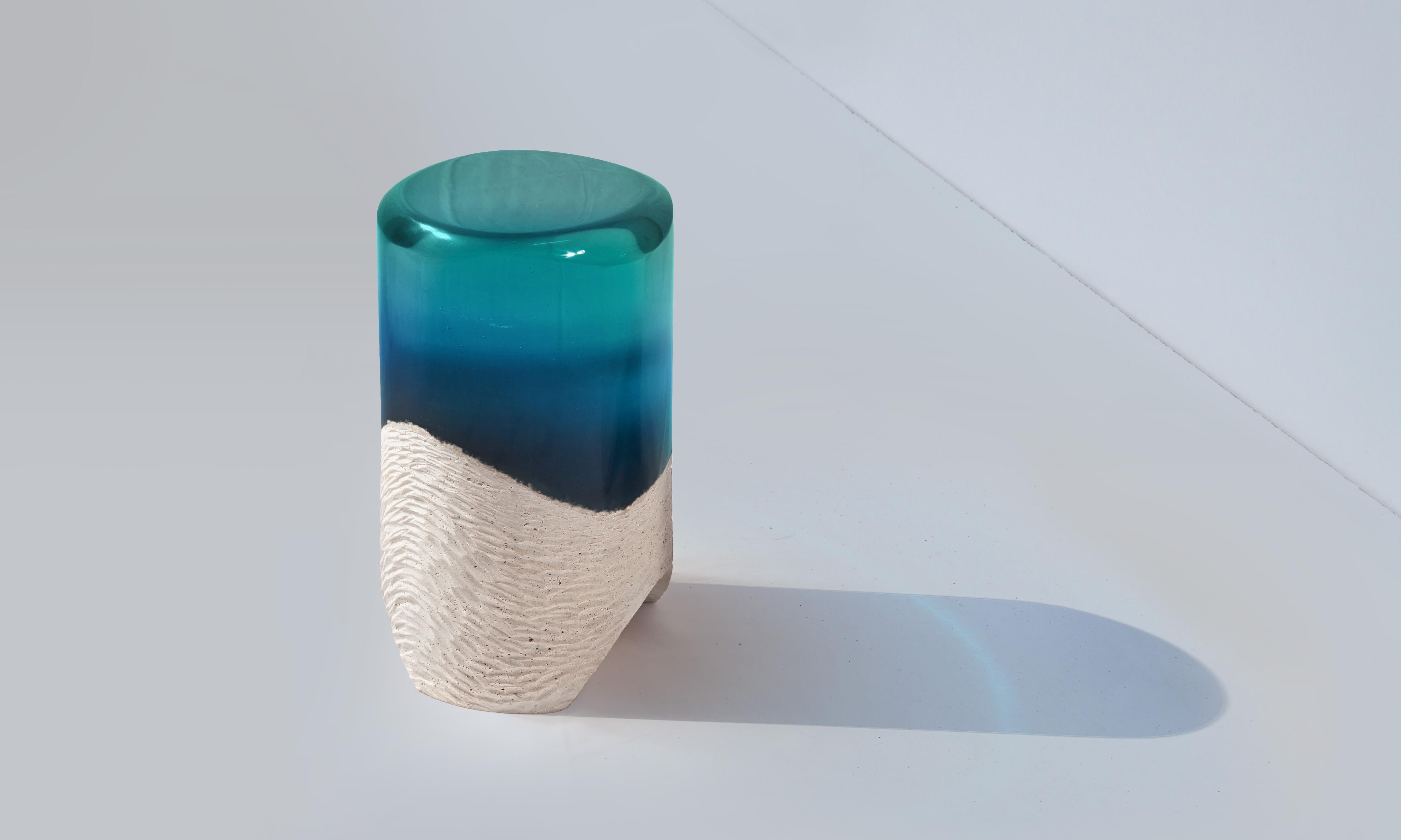 Cast Immerso Side Table & Stool, Eduard Locota Sculptural Design with Resin & Marble For Sale