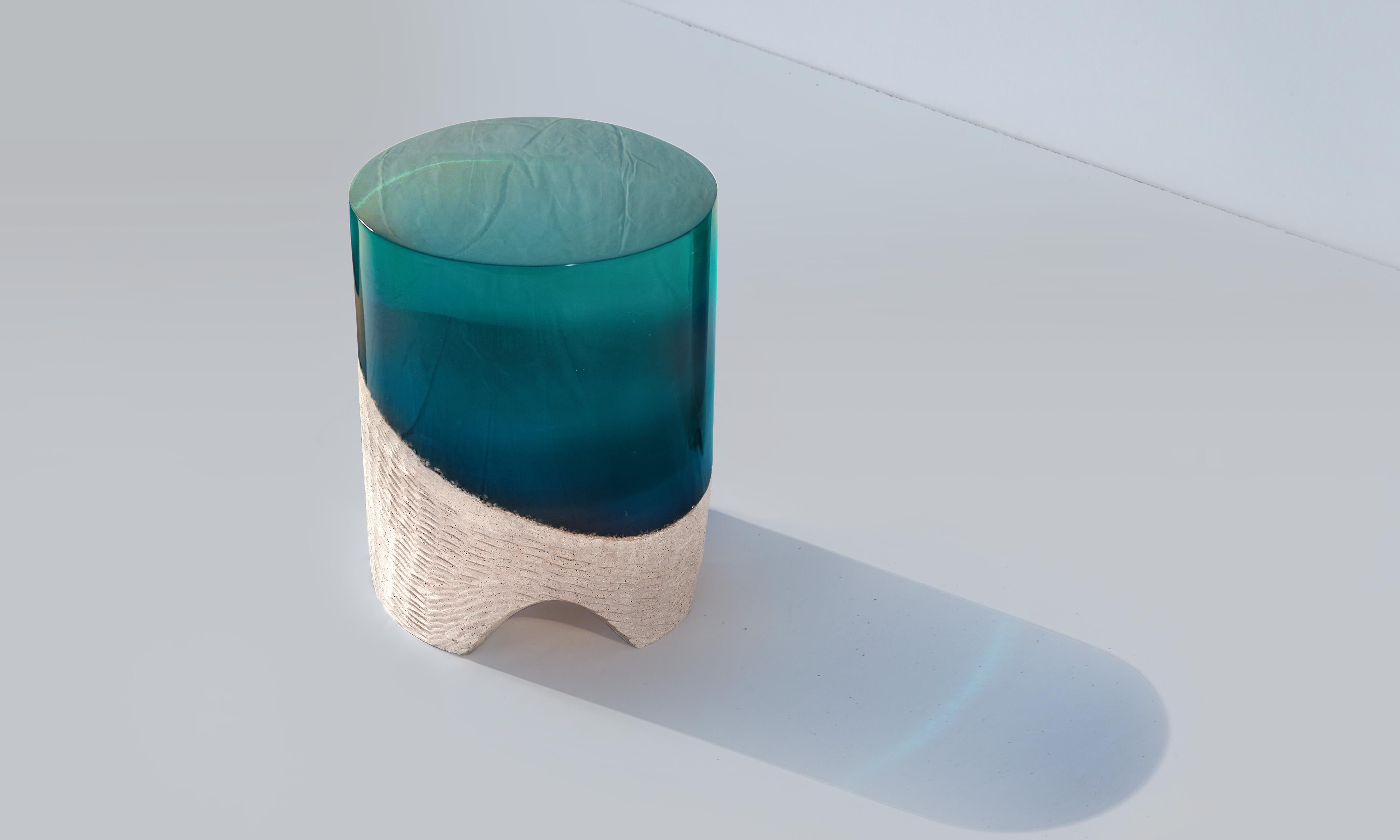 Immerso Side Table & Stool, Eduard Locota Sculptural Design with Resin & Marble In New Condition For Sale In Timisoara, RO