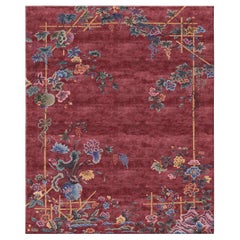 Floral Traditional Hand Knotted Wool Silk Rug - Immortality Grove Emperors Red Floral Traditional Hand Knotted Wool Silk Rug - Immortality Grove Emperors Red