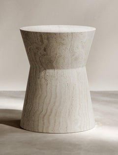Immortelle Gueridon in Hand-Carved Honed Navona Travertine by Paloma Editions
