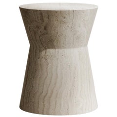 Immortelle Gueridon in Hand-Carved Honed Navona Travertine by Paloma Editions