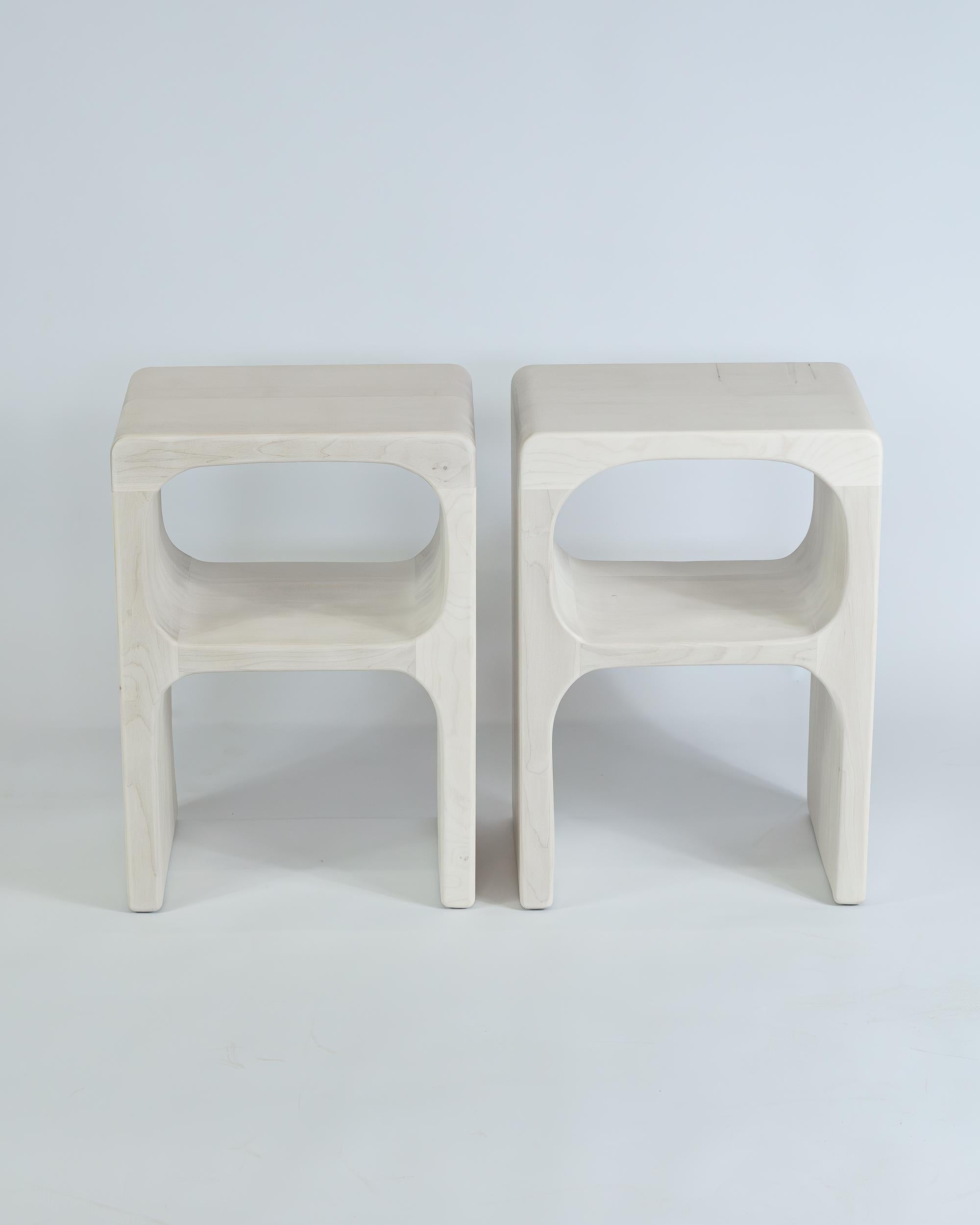 Contemporary Sculpted Side Table - Bleached Maple For Sale
