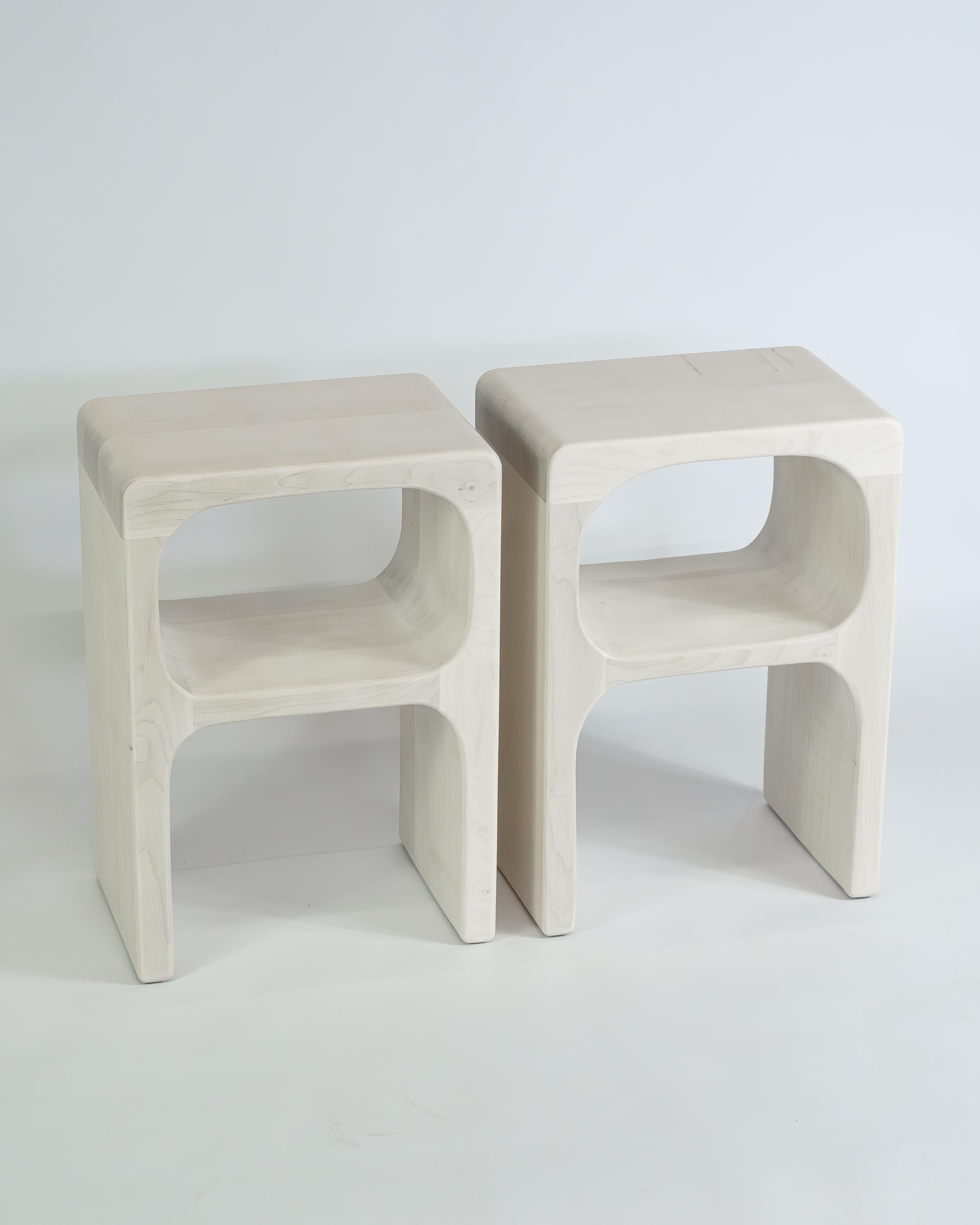 Wood Sculpted Side Table - Bleached Maple For Sale