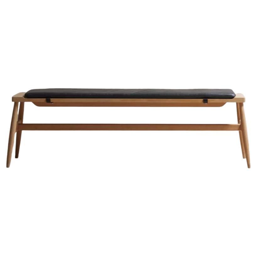 Imo Bench in Oak and Leather Black Pad For Sale