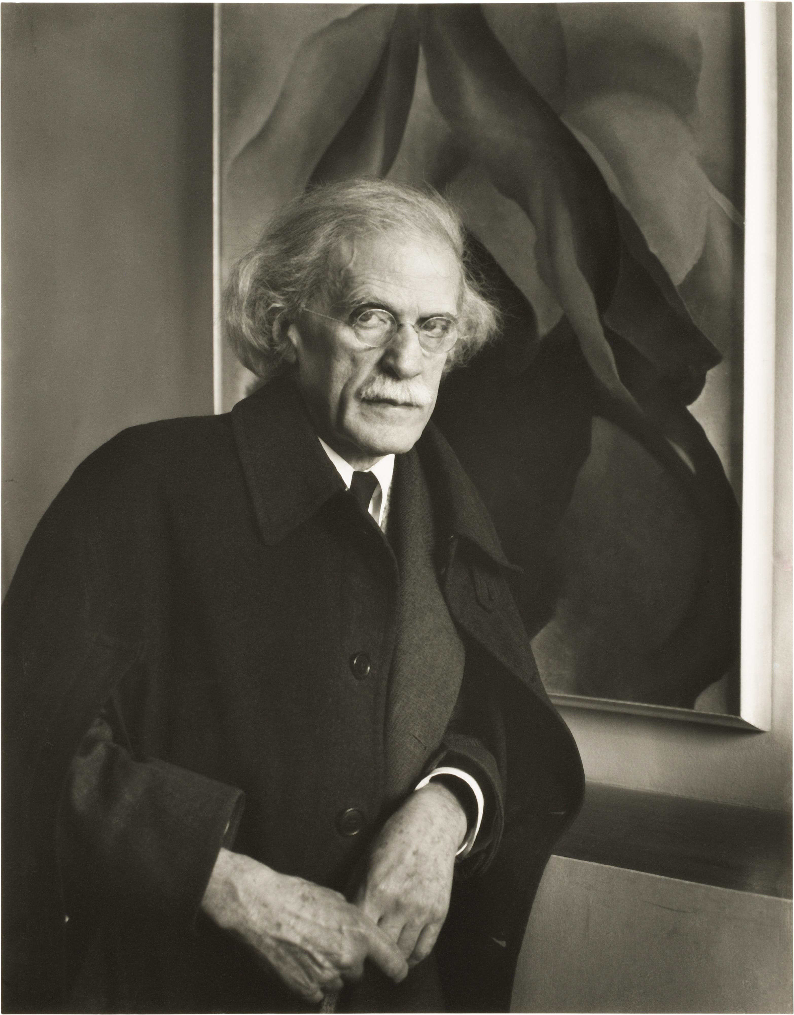Alfred Stieglitz, in front of Georgia O'Keefe painting by Imogen Cunningham For Sale 2