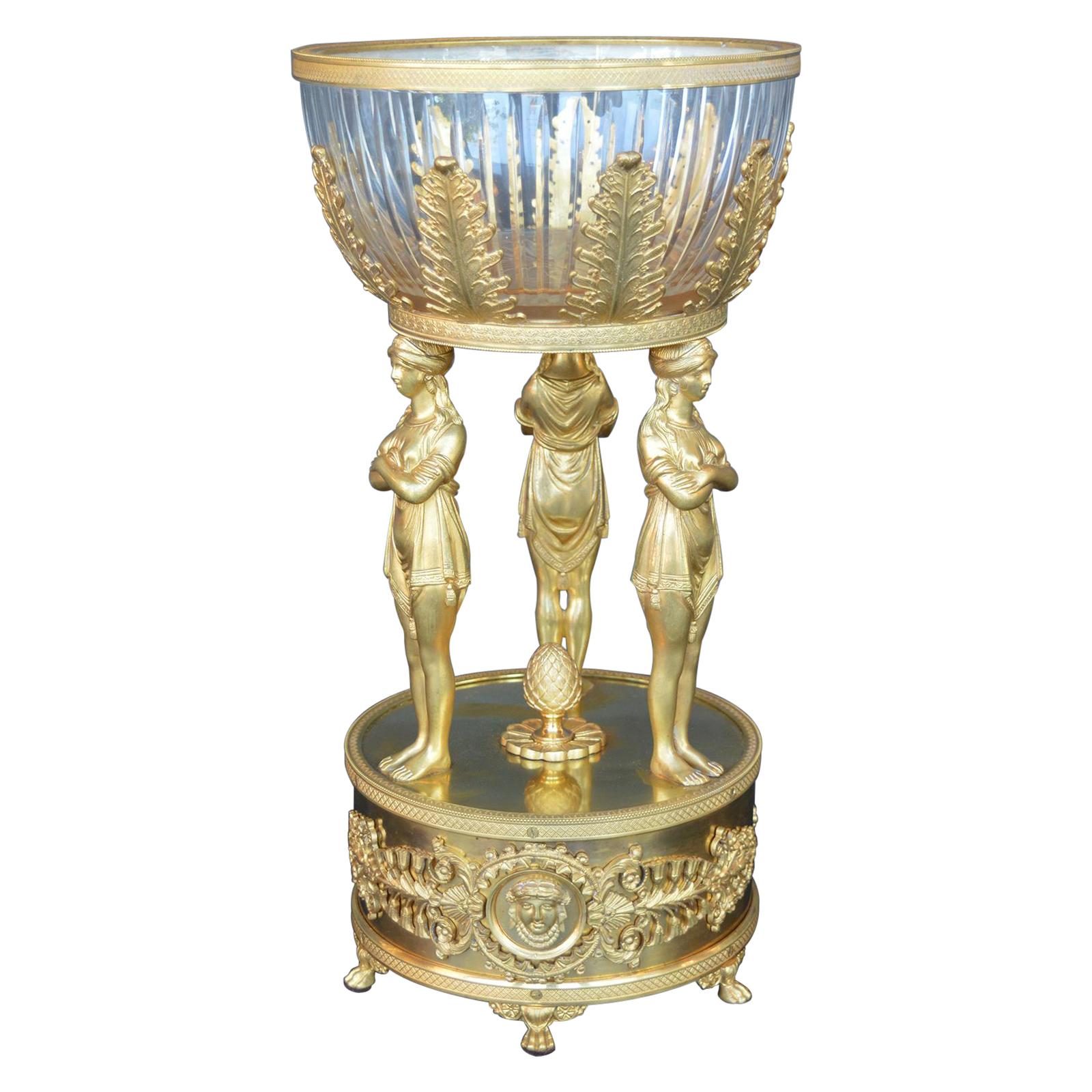 Impair 19 Century French Center Piece with Glass Bold, 1880s For Sale