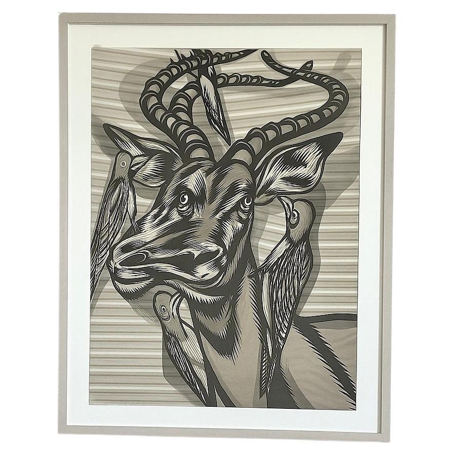 "Impala" von Ronnie Rysz, 2014 Surreale Zeichnung Tusche Graphit Sprühfarbe
