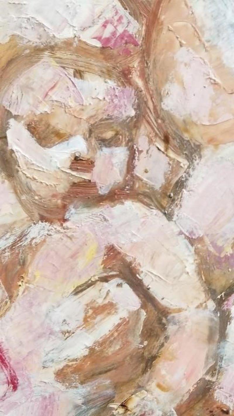 Impasto Figurative Kunst Gemälde von Mann und sein Kind in einem Moment der Bindung. Maße: ca. 31 x 39

