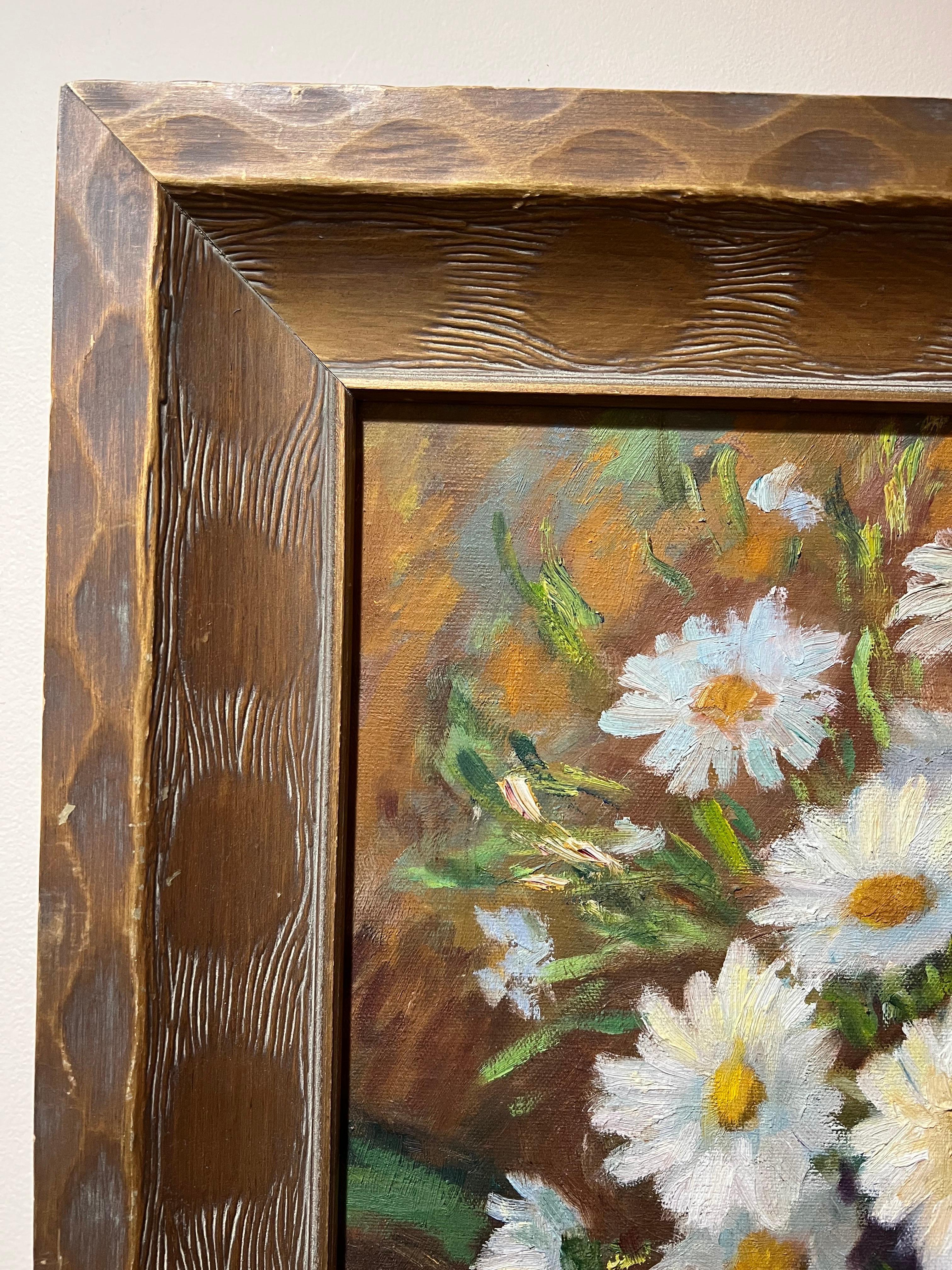 Impasto Impressionistic Painting of Daisies on the Style of Van Gogh For Sale 2