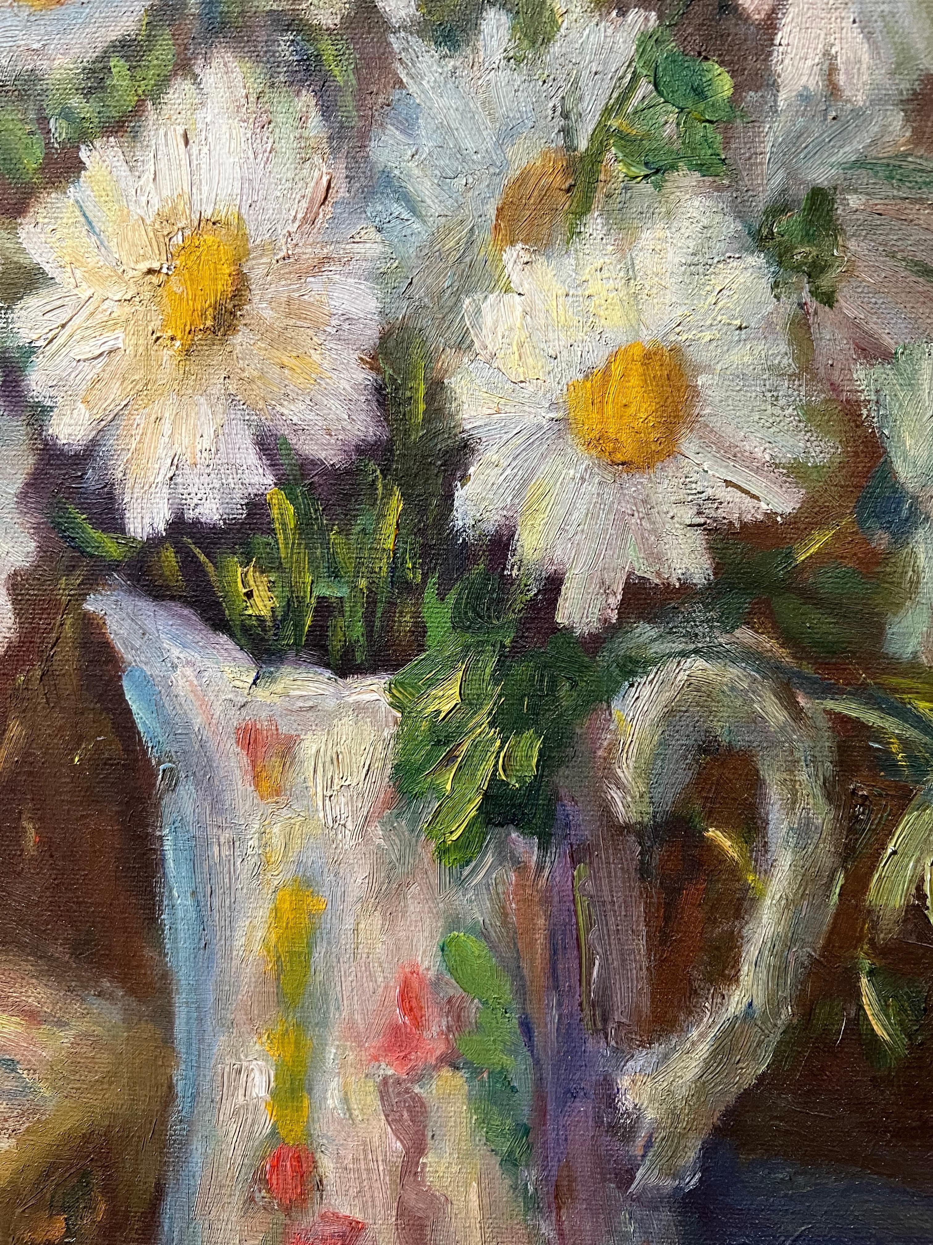 Impasto Impressionistic Painting of Daisies on the Style of Van Gogh For Sale 5