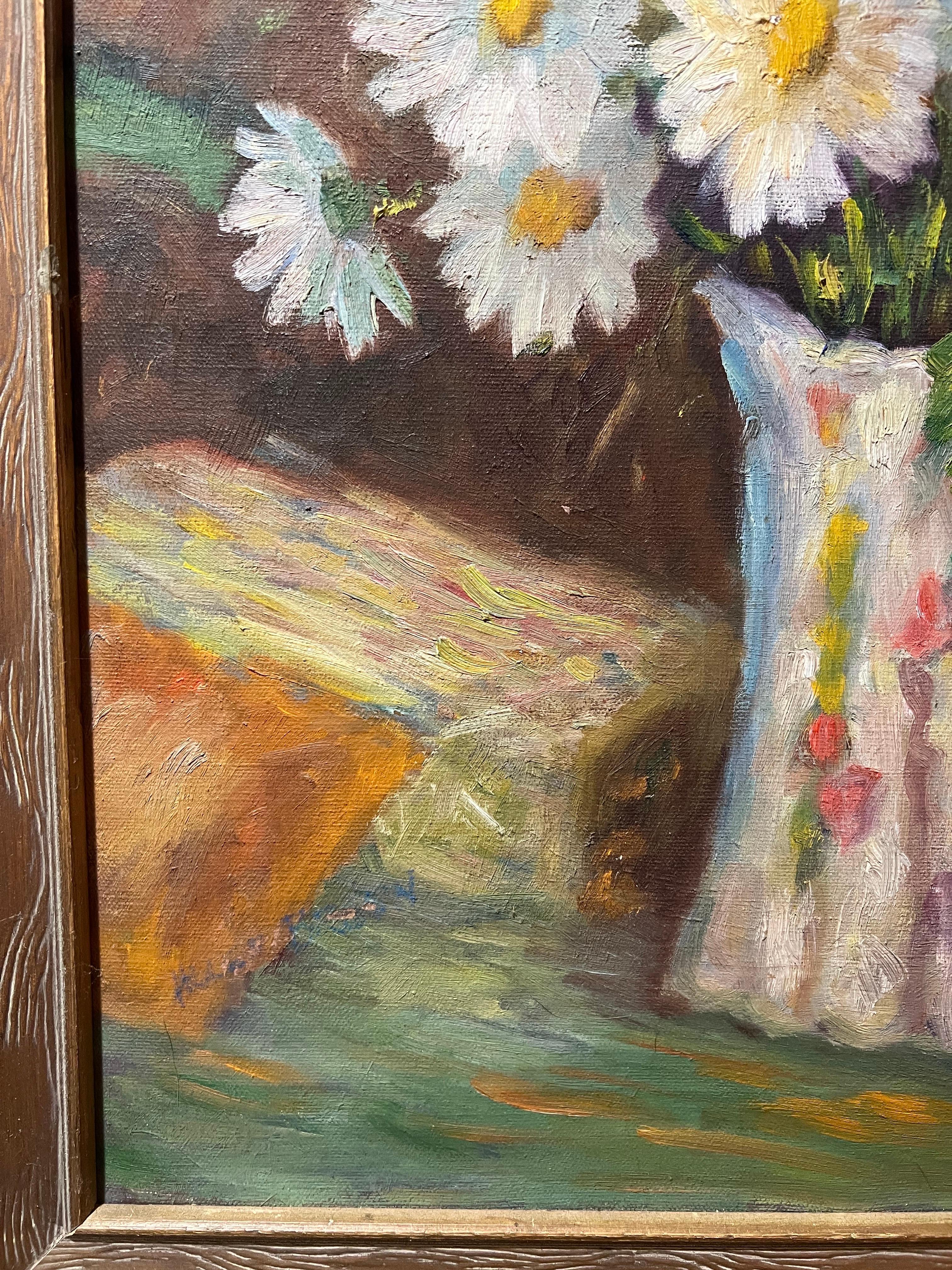 Impasto Impressionistic Painting of Daisies on the Style of Van Gogh For Sale 6