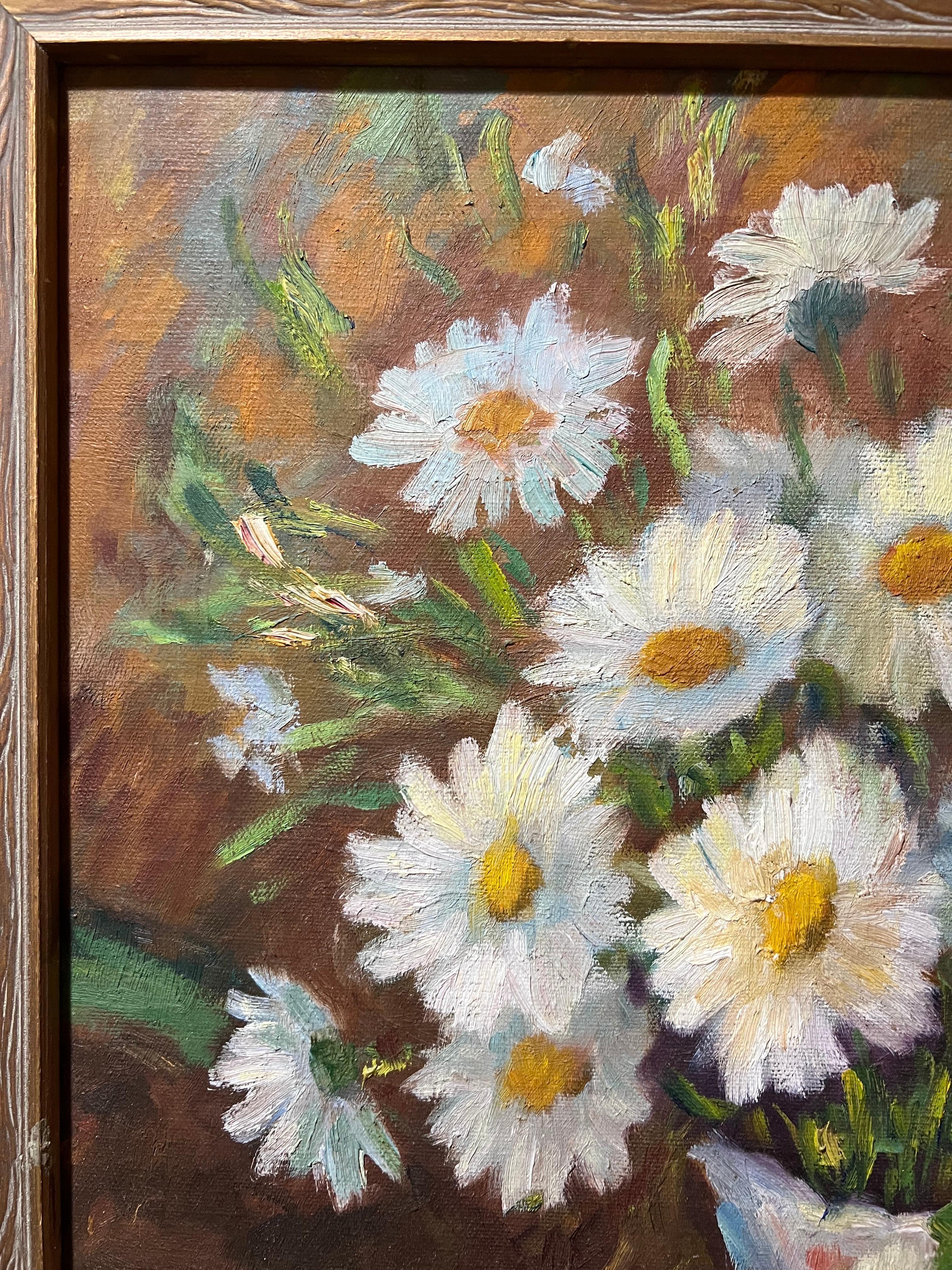 20th Century Impasto Impressionistic Painting of Daisies on the Style of Van Gogh For Sale