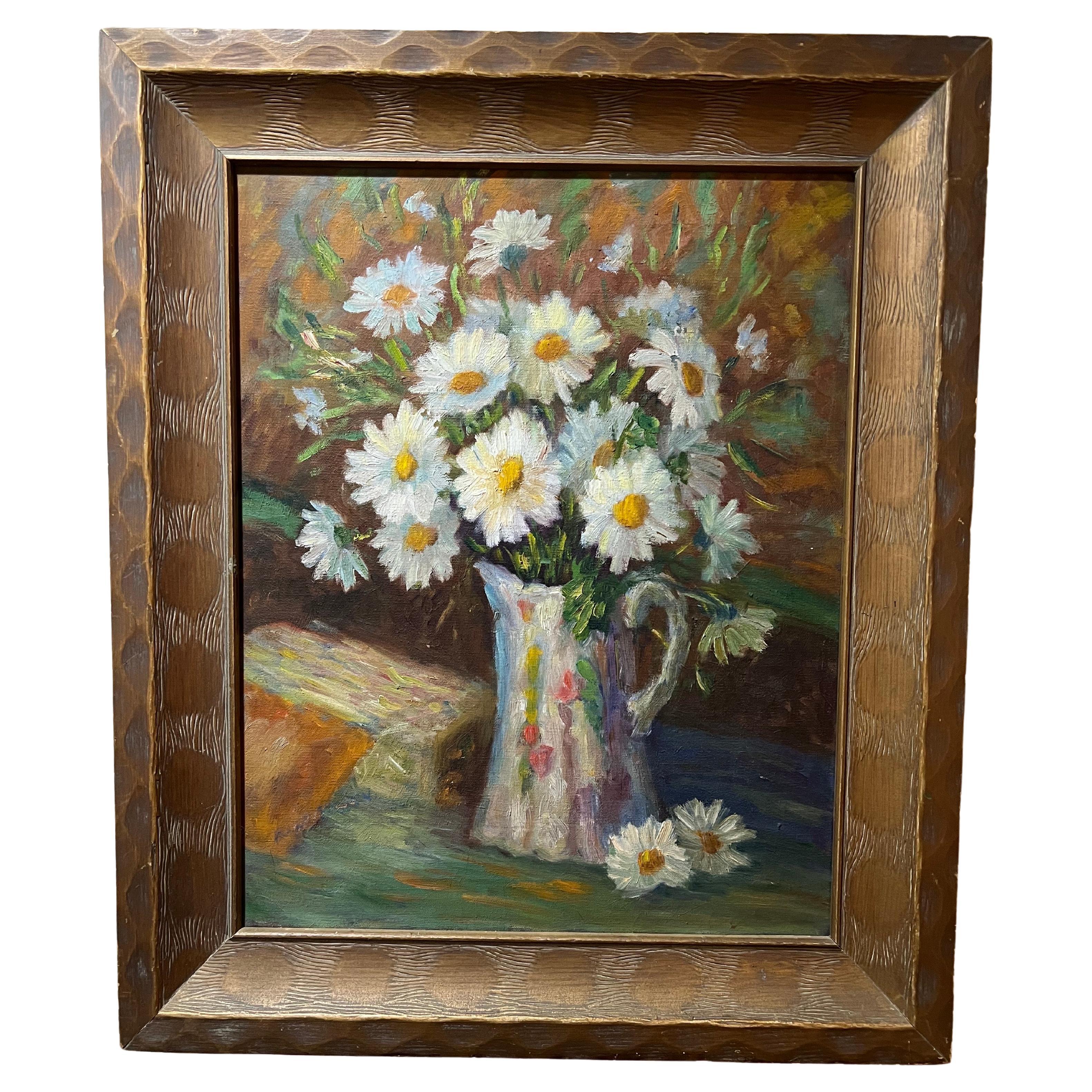 Impasto Impressionistic Painting of Daisies on the Style of Van Gogh For Sale