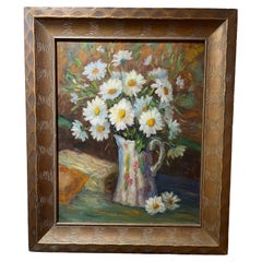 Vintage Impasto Impressionistic Painting of Daisies on the Style of Van Gogh