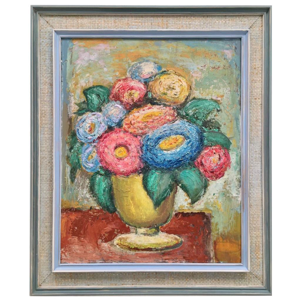 Impasto Oil Painting Floral Still Life 1960s style of William Dobell