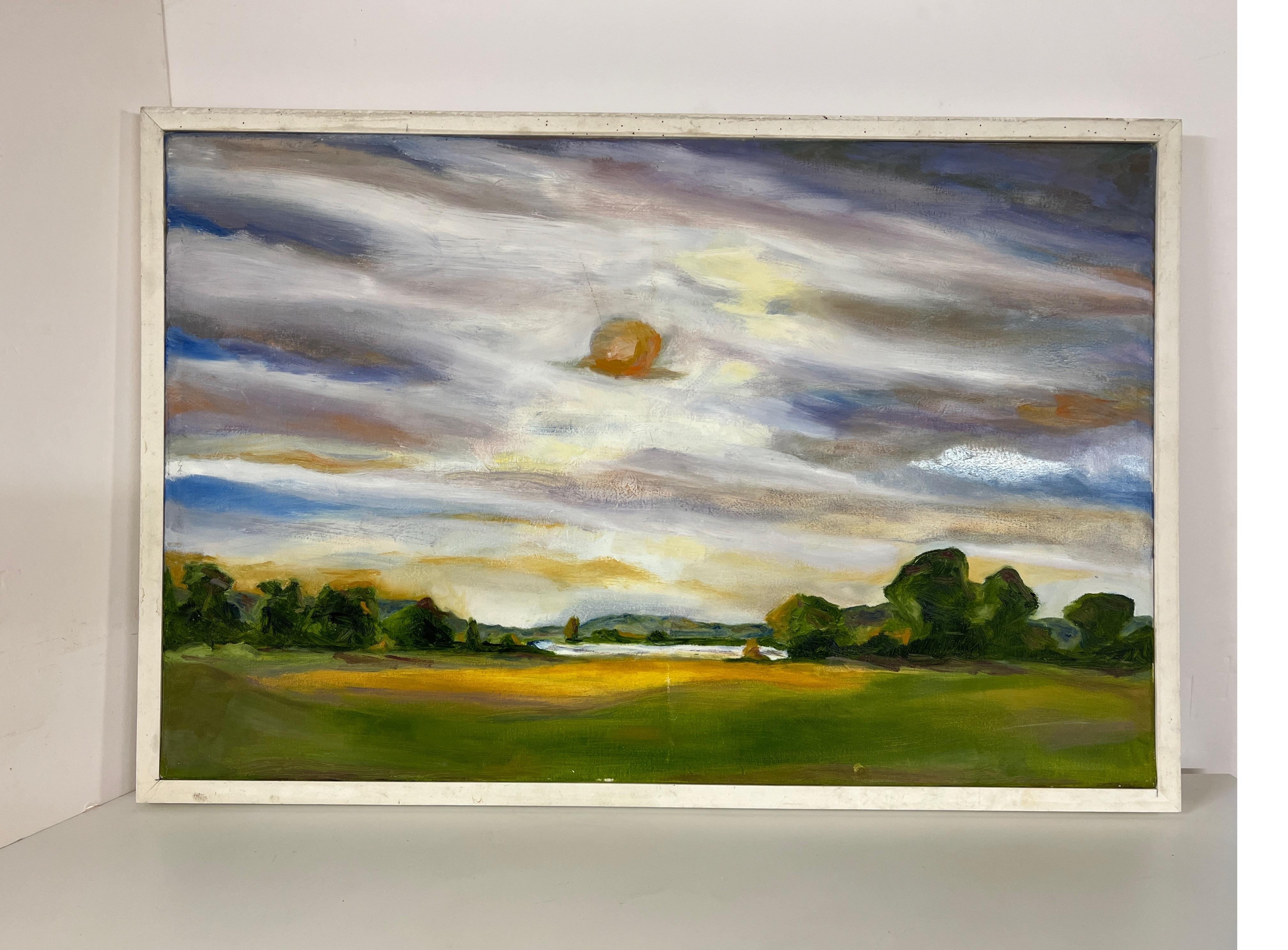 Impasto Plein Air Pastoral with Sun. Simple white frame with clean lines Perfect for that minimalist vibe.